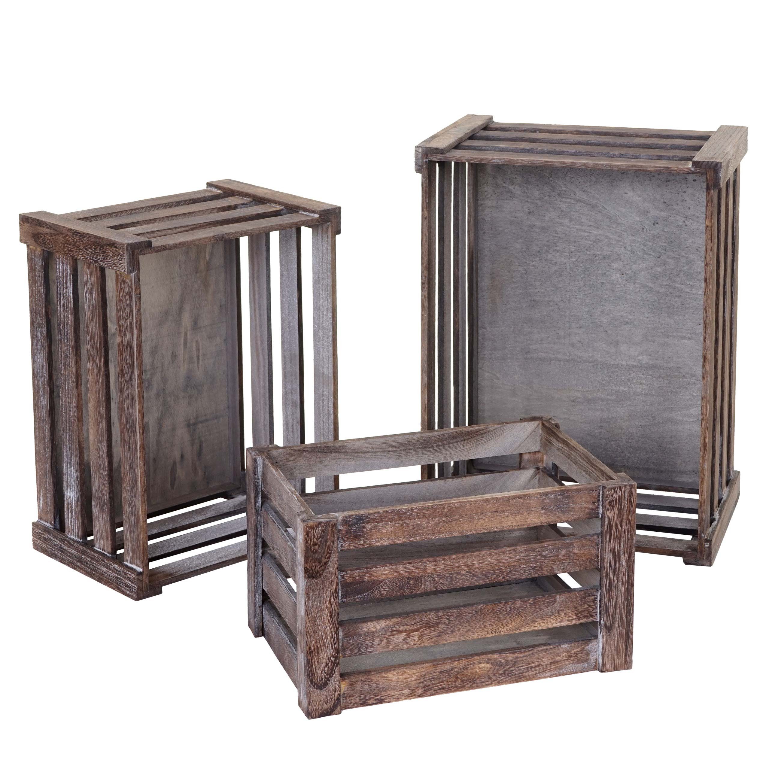 MCW Holzkiste MCW-C56 (Set, 3 St., 3er-Set), Drei verschiedene Größen, Ineinander stapelbar Dekorativ und praktisch