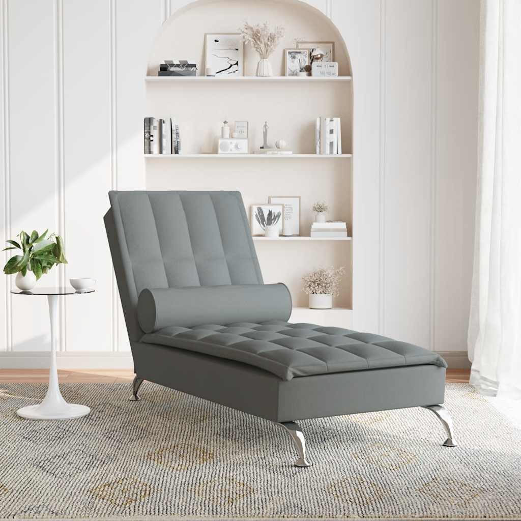 vidaXL Chaiselongue Massage-Chaiselongue mit Nackenrolle Dunkelgrau Stoff, 1 Teile
