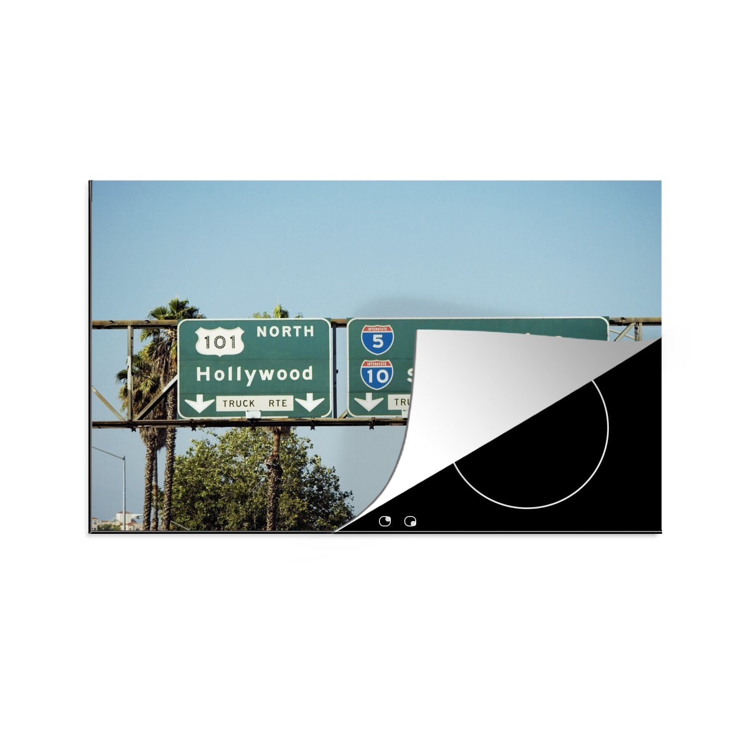 MuchoWow Herdblende-/Abdeckplatte Straßenschilder auf dem Highway nach Hollywood, Vinyl, (1 tlg), 81x52 cm, Induktionskochfeld Schutz für die küche, Ceranfeldabdeckung