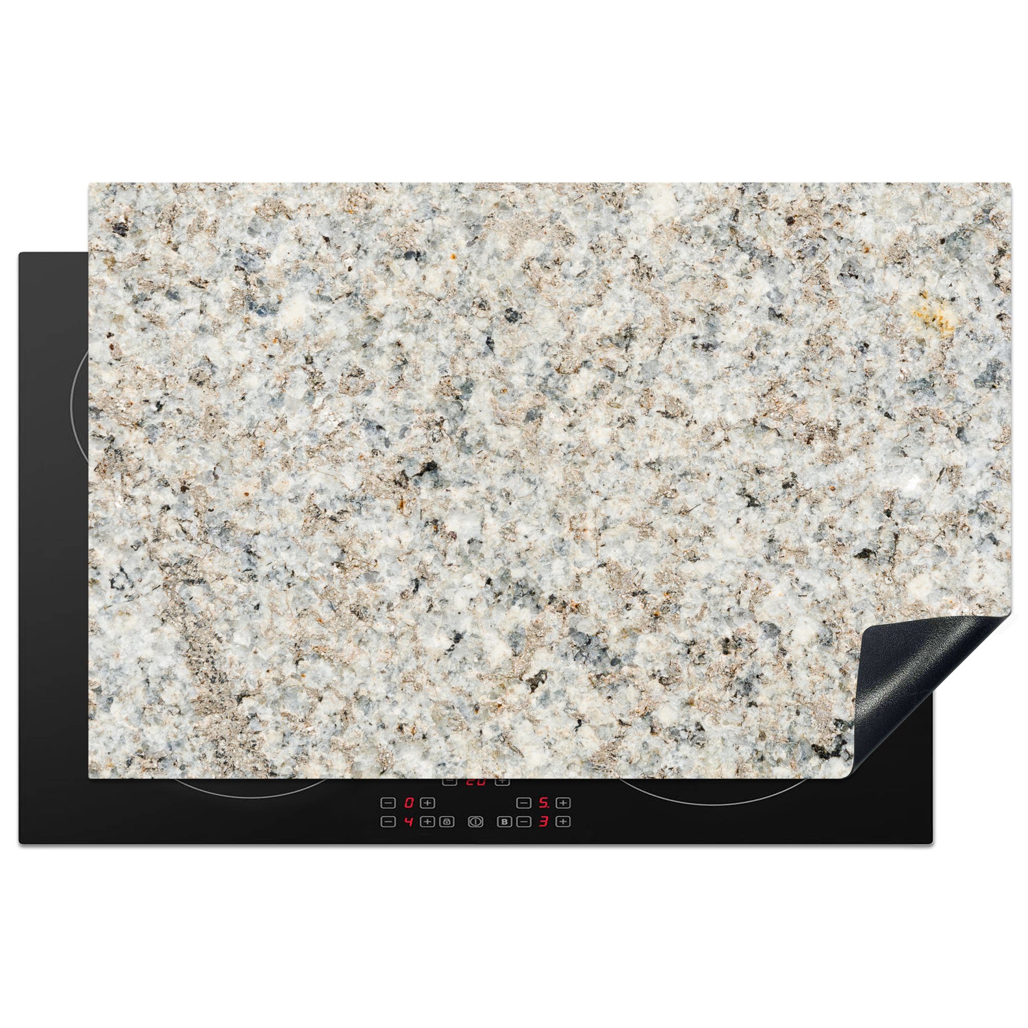 MuchoWow Herdblende-/Abdeckplatte Granit - Weiß - Grau - Stein - Textur, Vinyl, (1 tlg), 81x52 cm, Induktionskochfeld Schutz für die küche, Ceranfeldabdeckung