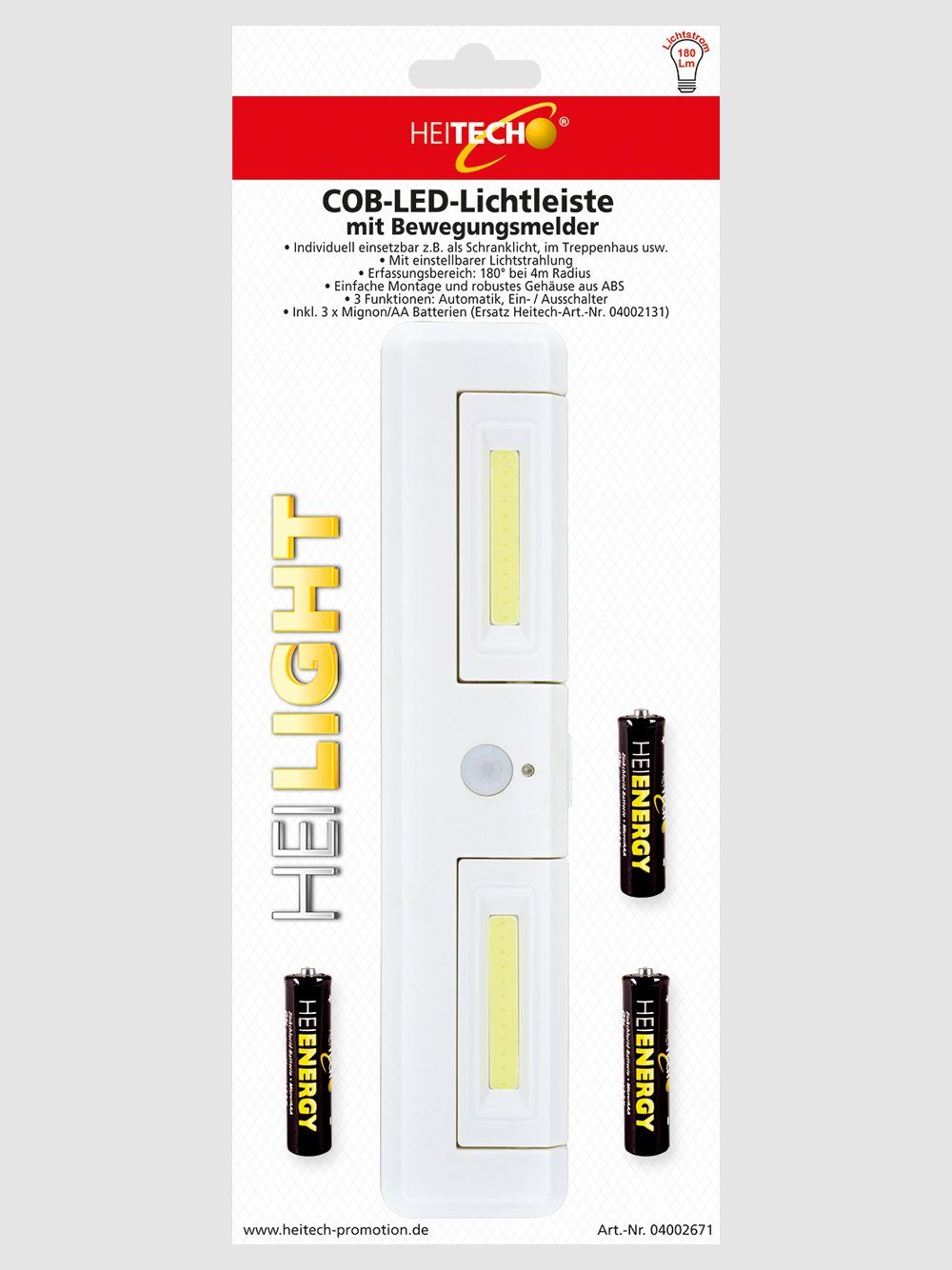 LED COB innen mit Lichtleiste Lichtleiste LED HEITECH - Wandleuchte Bewegungsmelder