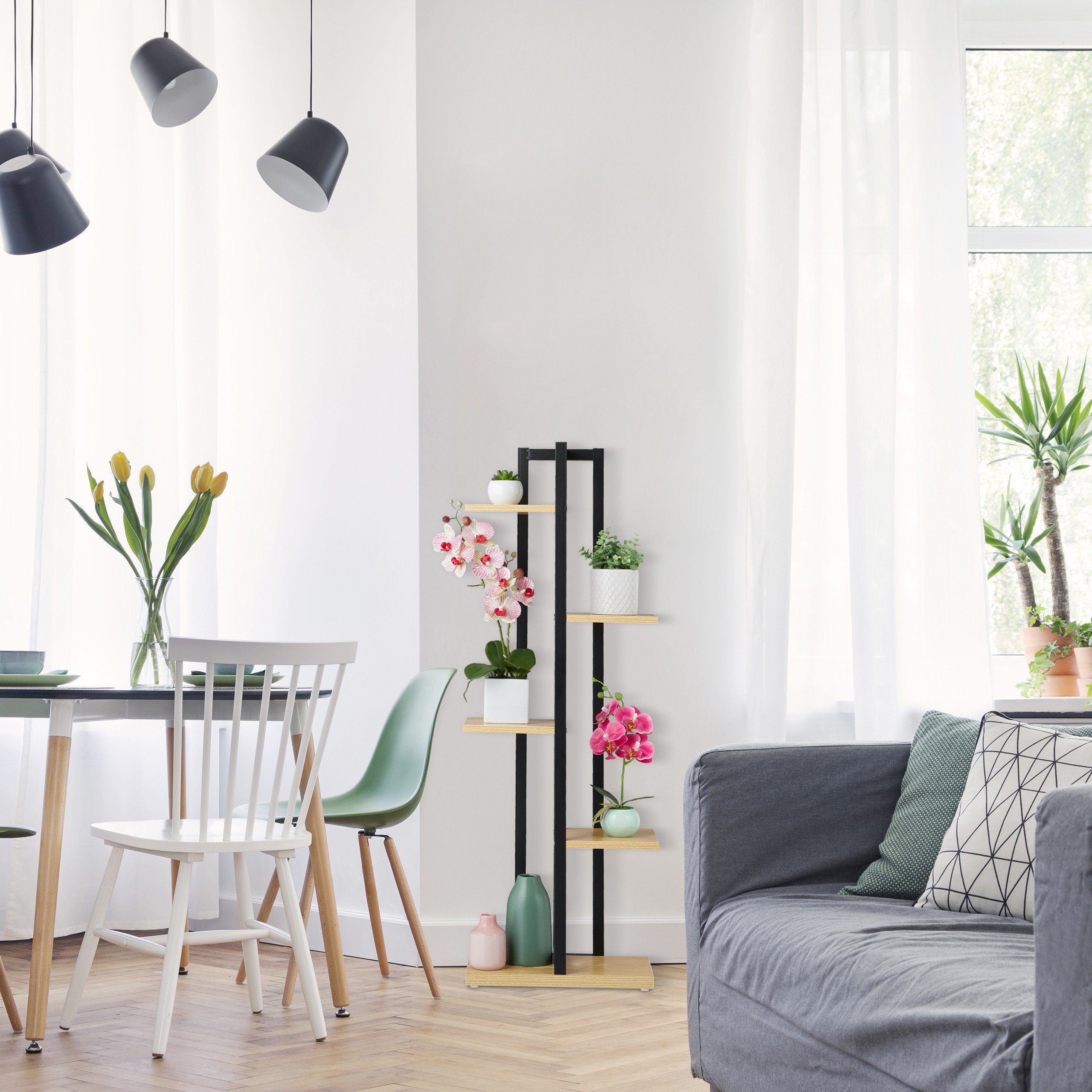 relaxdays Blumenständer Pflanzenregal mit 5 Ablagen (1 St), weiß – Bild 5 von 5