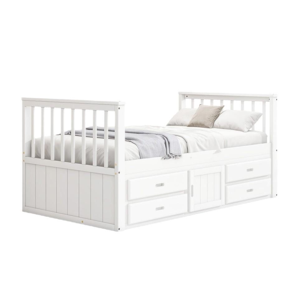 Kinderbett Einzelbett Daybett Podestbett mit 4 Schubladen und 1 Stauschrank