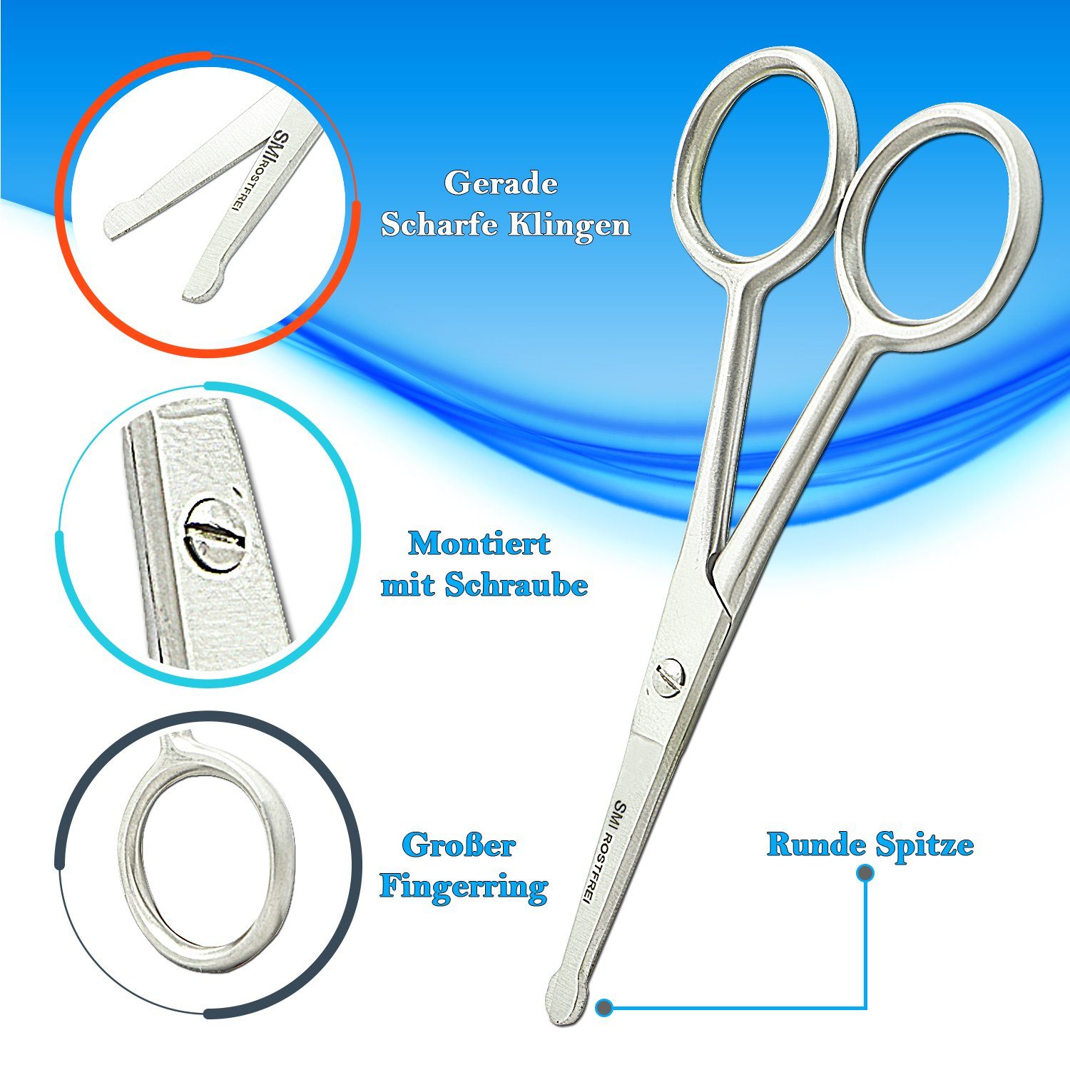 SMI Bartschere Nasenschere Nasenhaarschere Bartschere Schnurrbart Schere mit Etui