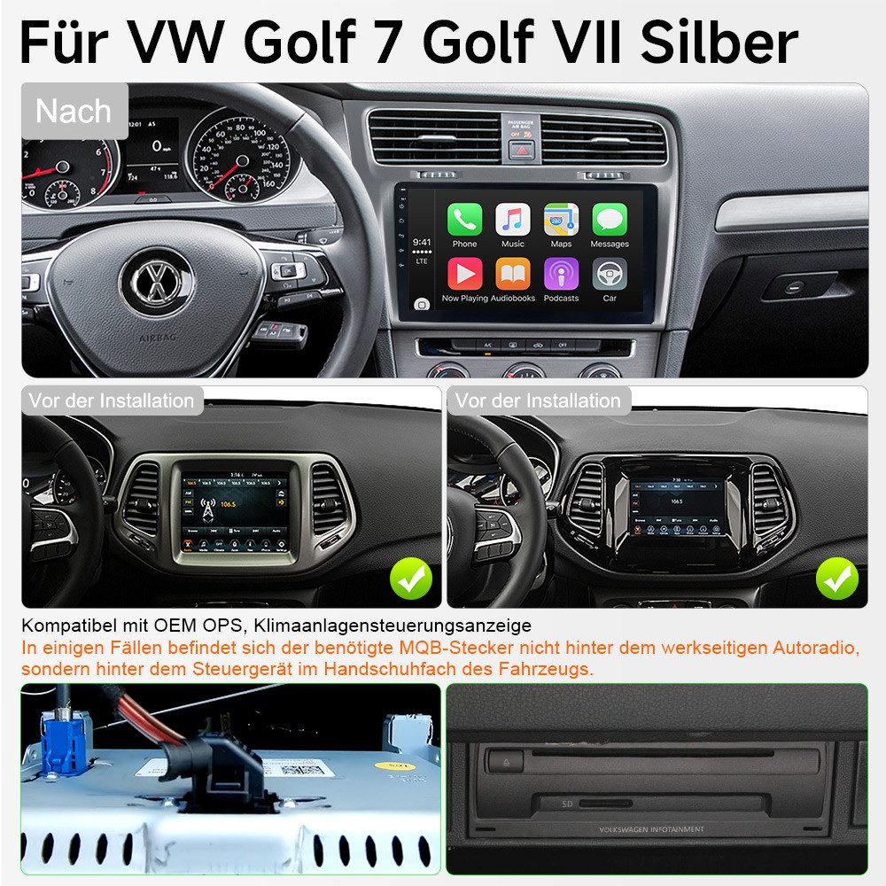 A-Sure 10.1" Android 15 Carplay Für VW Golf 7 VII MK7 2013-2017 Autoradio (Digitalradio (DAB), FM, AM)