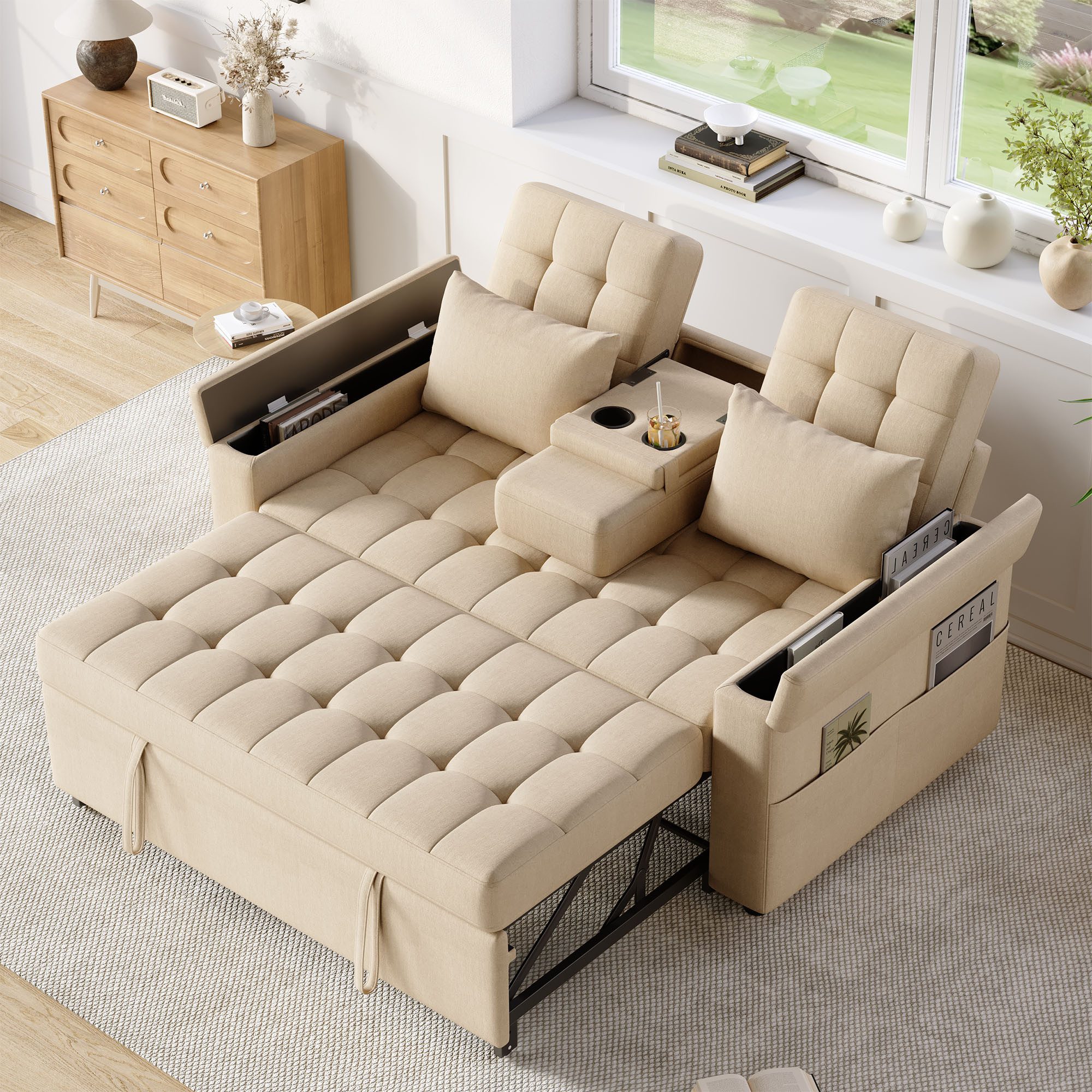 REDOM Schlafsofa Zweisitzer Sofa-Bett, Schlaf- und Sitzsofa 1 Teile, Klappsofa mit verstellbarer Rückenlehne 108°/138°/180°