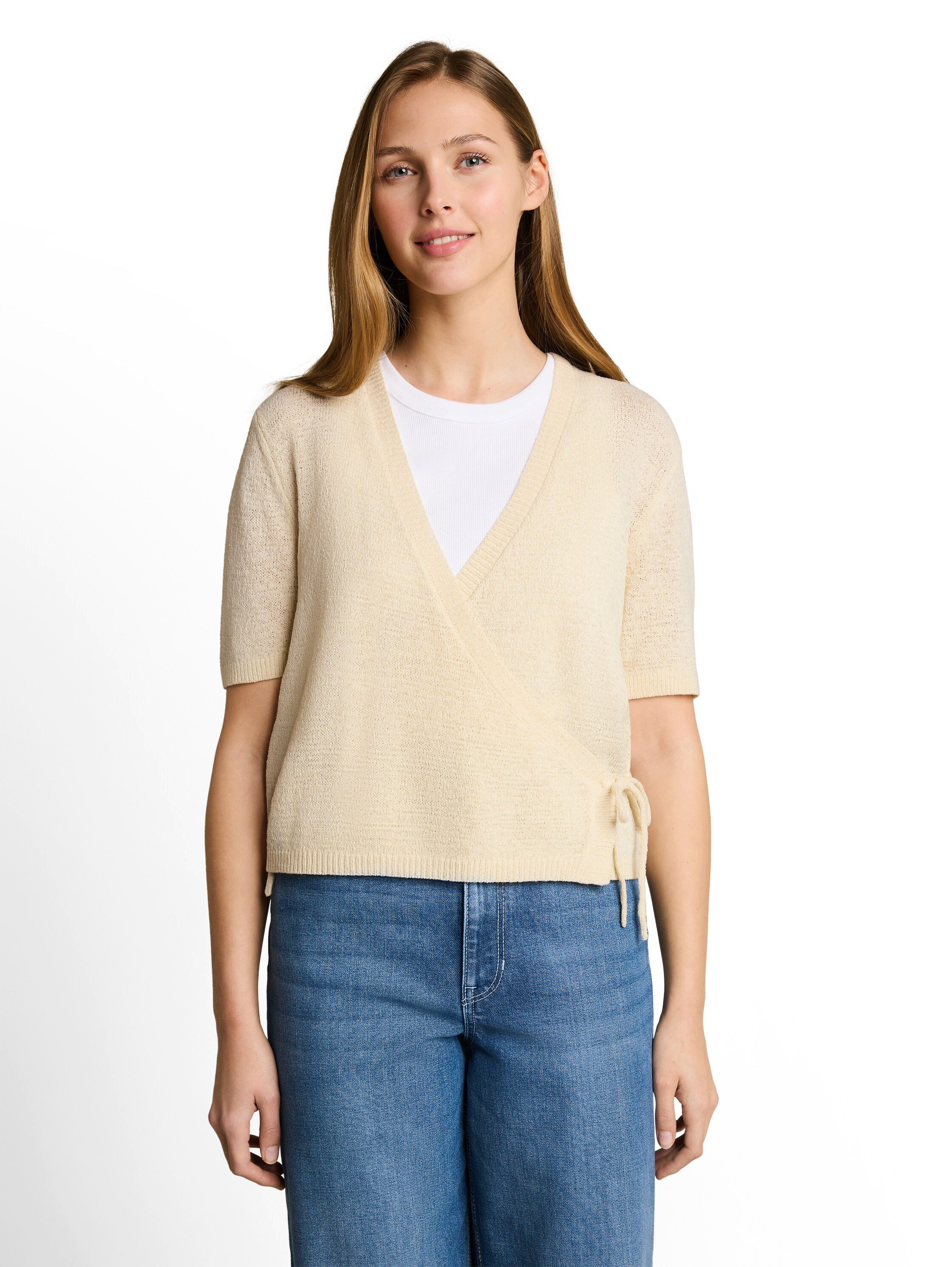 TOM TAILOR Denim Cardigan mit seitlicher Bindung und im Lagenlook