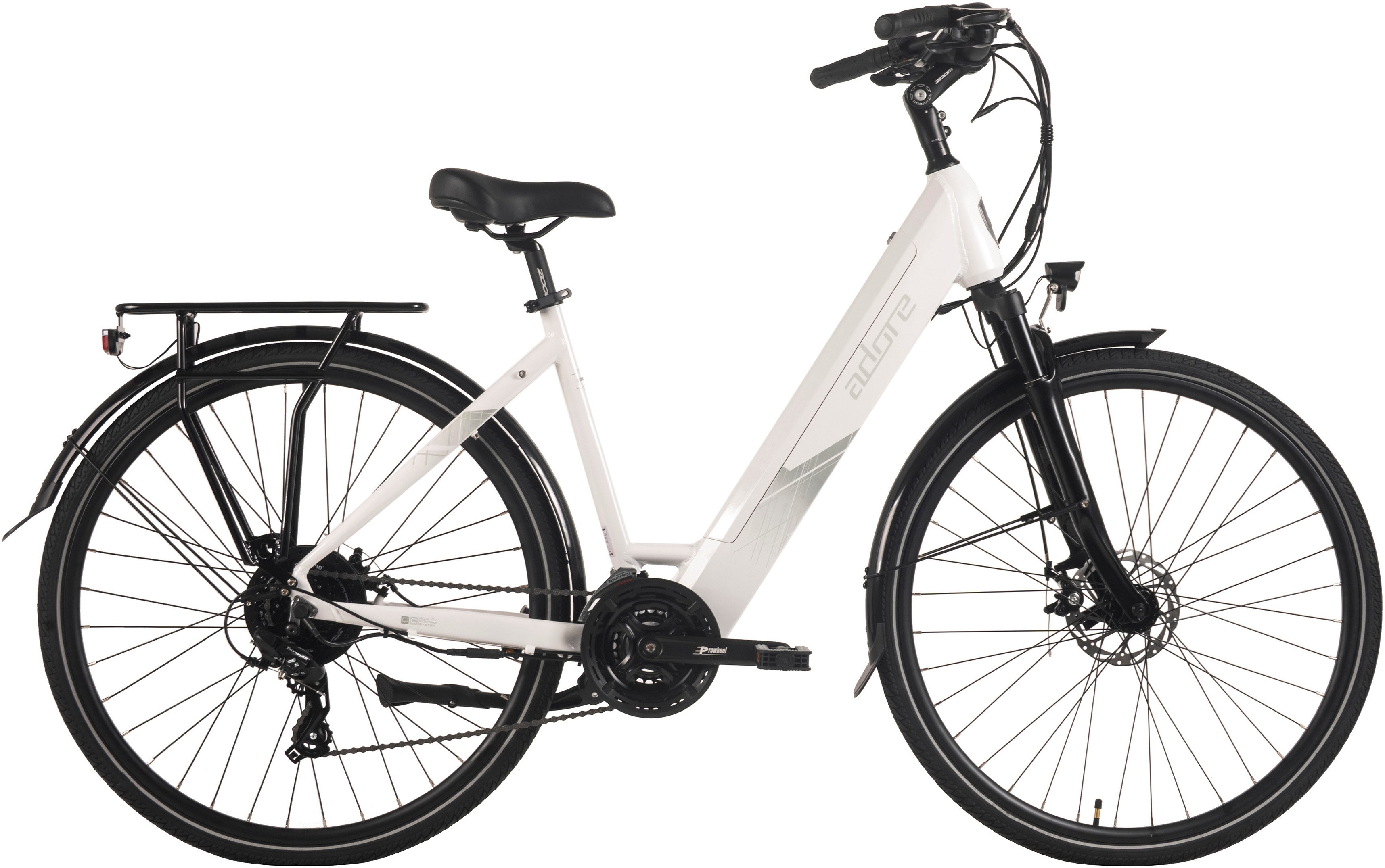 Adore E-Bike Trekkingrad 28" Alu Trekking E-Bike ATR-180 Heckmotor 50NM / 15Ah Glacier White, 24 Gang Shimano Tourney Schaltwerk, Kettenschaltung, Heckmotor, 540 Wh