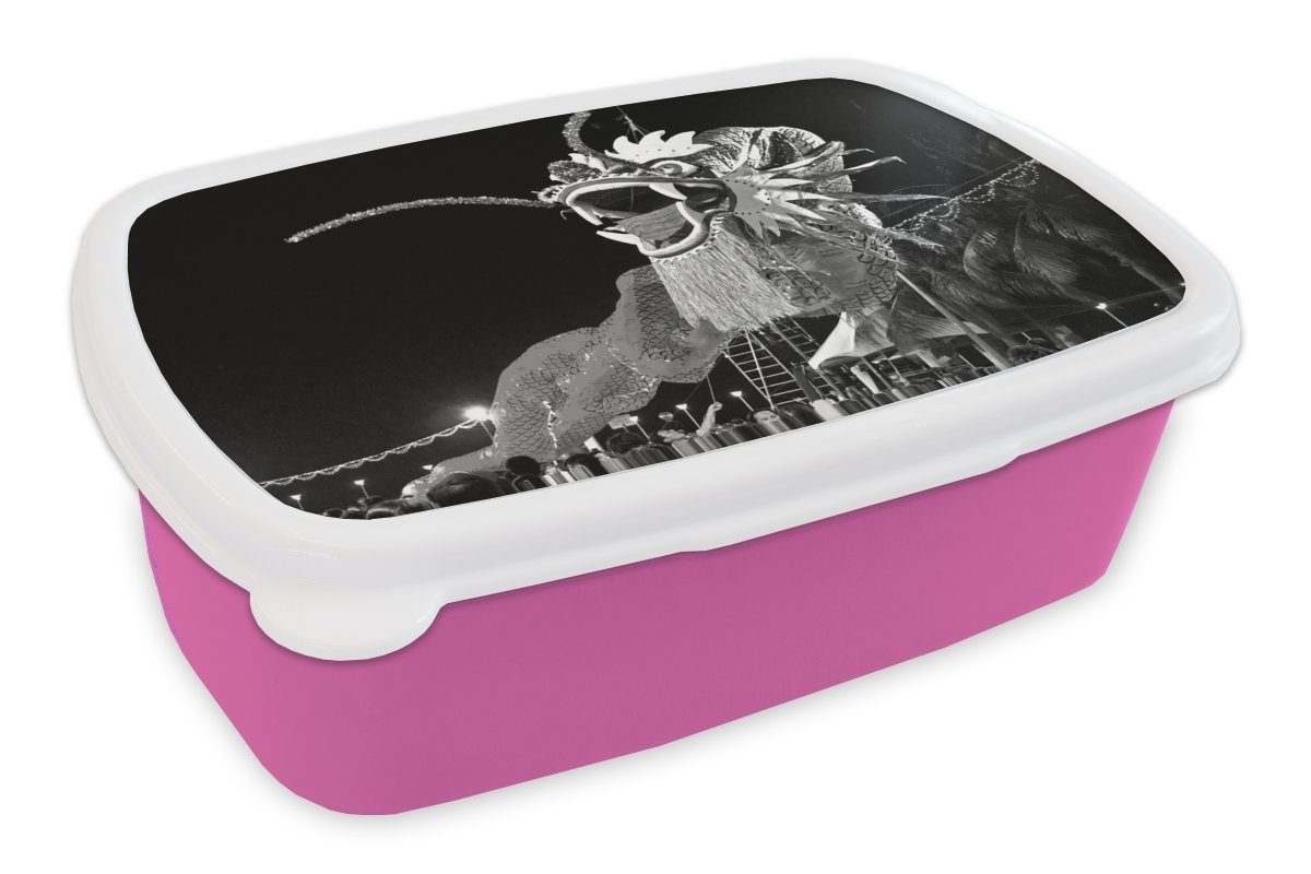 MuchoWow Lunchbox Chinesischer Drache mit offenem Maul - schwarz und weiß, Kunststoff, (2-tlg), Brotbox für Erwachsene, Brotdose Kinder, Snackbox, Mädchen, Kunststoff rosa