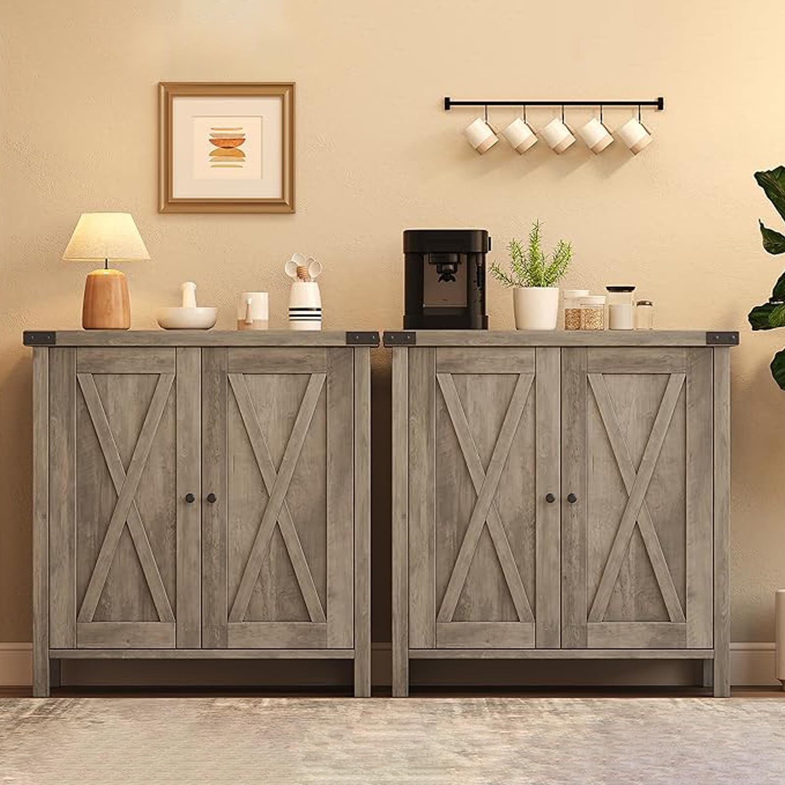 GarveeMore Anrichte 80 cm Hoch Vielseitiges 2er-Pack Sideboard, Flur-Kommoden, TV-Bank, Modernes Landhaus Konsole mit 2 Türen und verstellbaren Einlegeböden