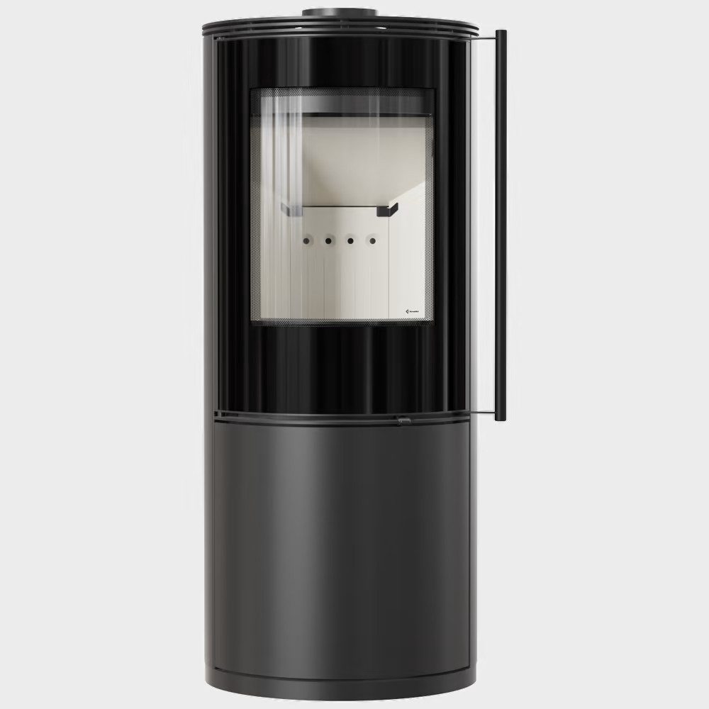 Kratki Kaminofen Kaminofen aus Stahl SVEN Ø 150 7 kW mit Türfeder Brennkammer Weiss, 7,00 kW, 7* Flamme verte