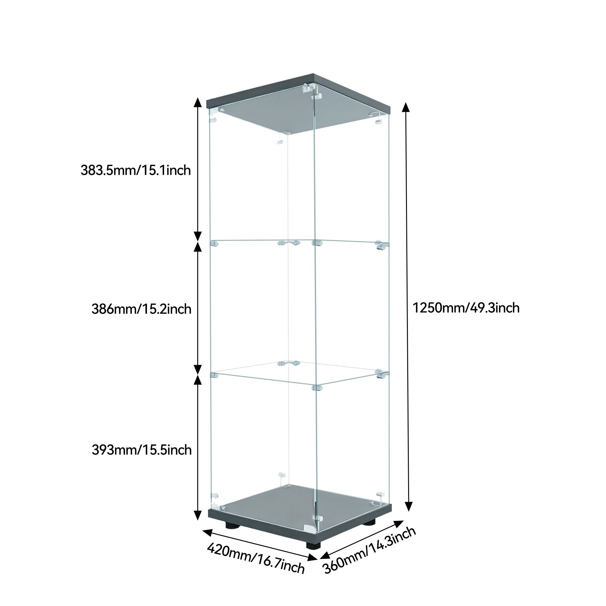 Simurq Glasvitrine mit LED Beleuchtung Standvitrine mit Glastür,Eckvitrine Glas (1-2 Packungen, Vitrinenschrank mit 1 türen,Schloss) Glas vitrine aus Gehärtetes Glas,Sammlervitrine Stehend