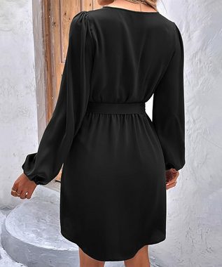 KIKI Hemdblusenkleid Damen-Minikleid mit langen Ärmeln und V-Ausschnitt