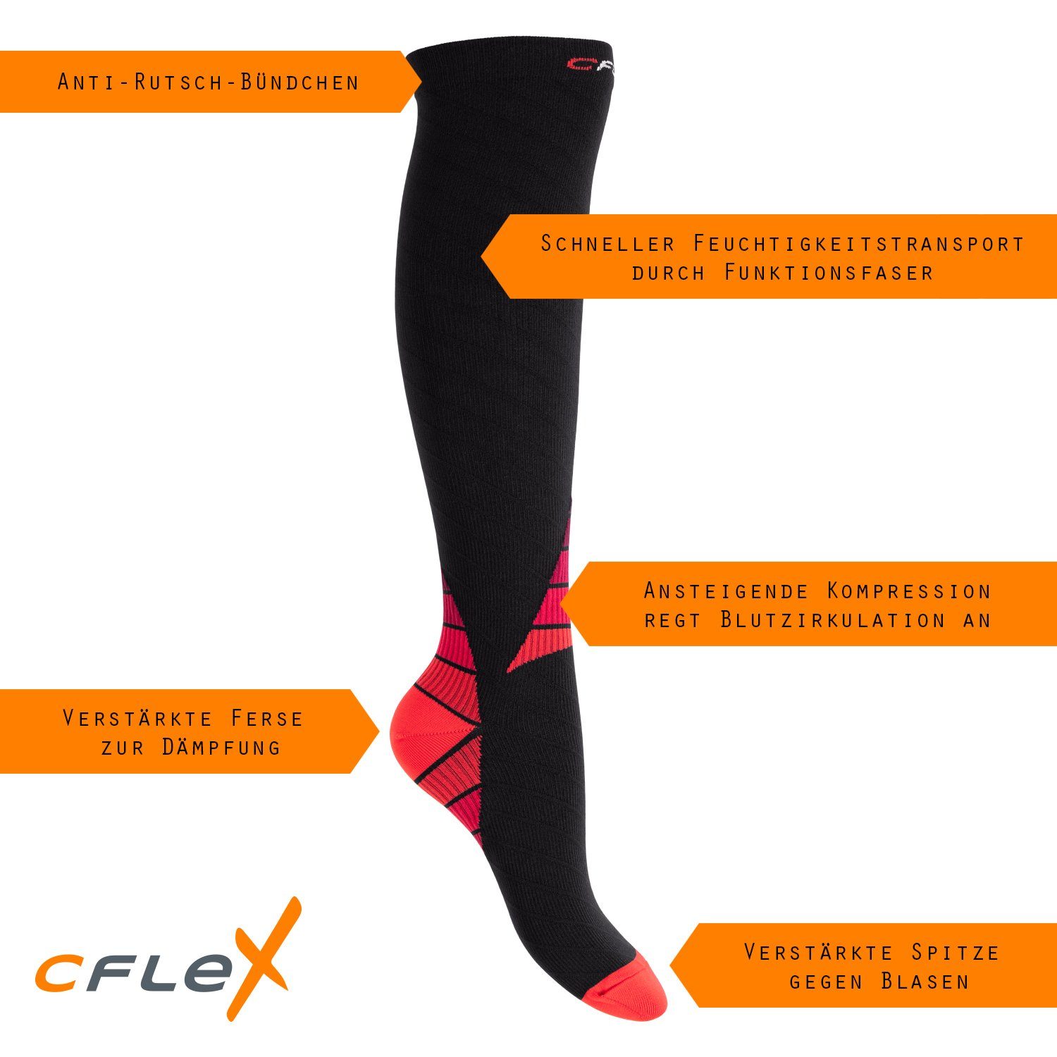 CFLEX Kompressionsstrümpfe Sport Strümpfe Damen/Herren (1/2 Paar) Kompressions Kniestrümpfe