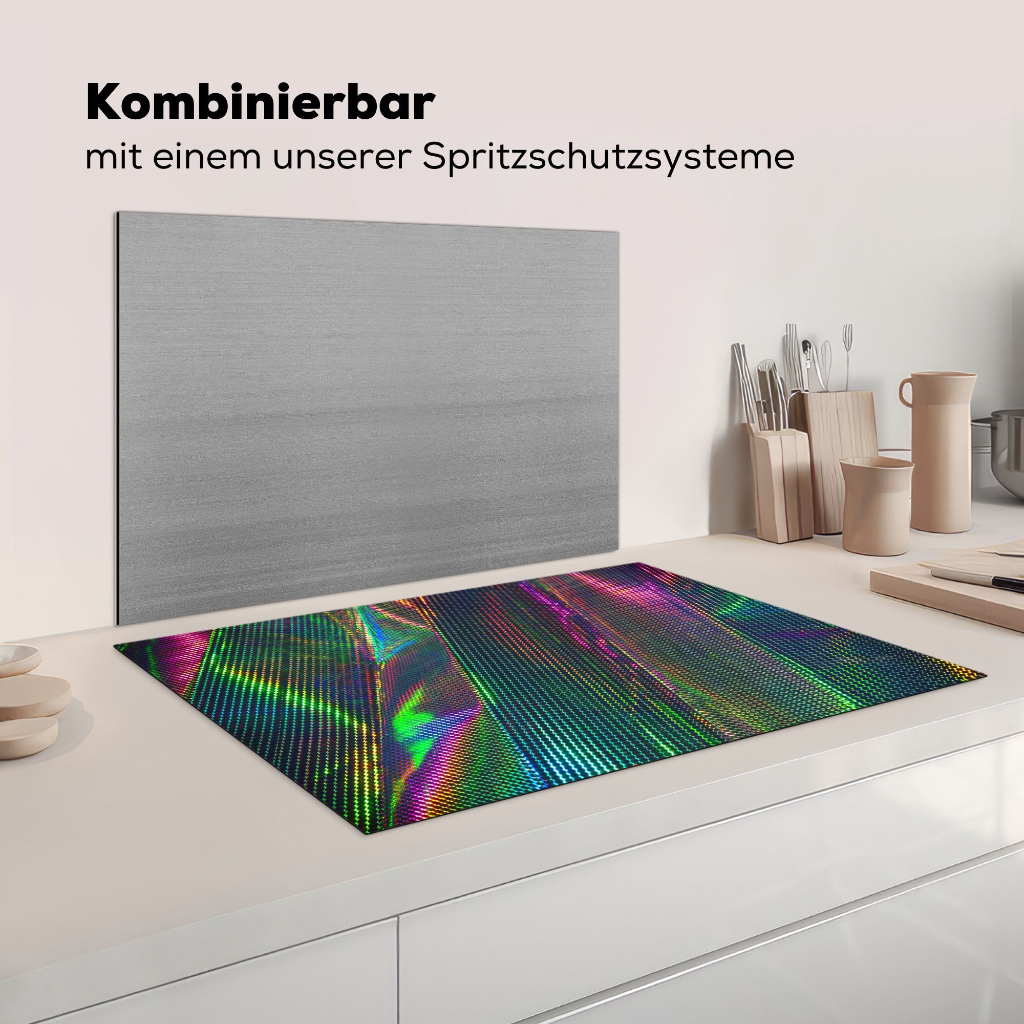 Induktionskochfeld Schutz Vinyl, auf (1 die Herdblende-/Abdeckplatte Oberfläche, cm, küche, Ceranfeldabdeckung tlg), für 81x52 Regenbogenlicht MuchoWow silberner