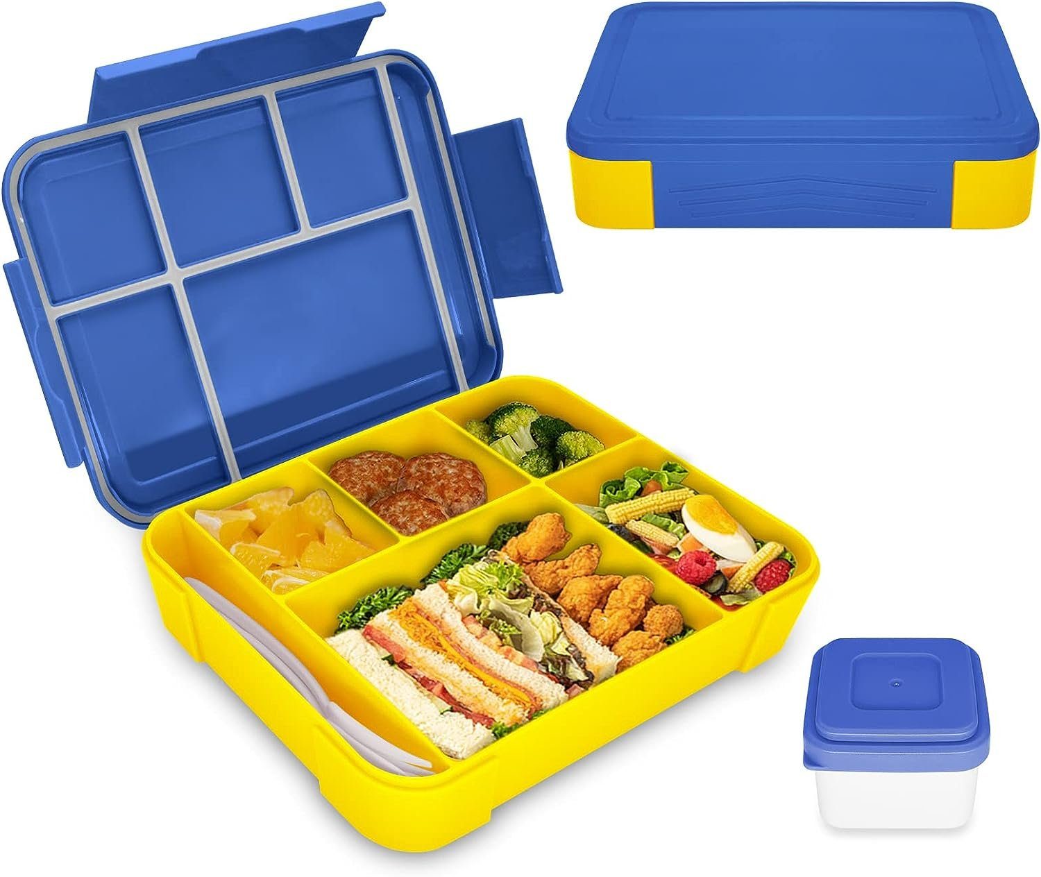 Haiaveng Lunchbox Brotdose Kinder mit Fächern, 1300ml Jausenbox Kinder, Auslaufsicher Bento Box, Lunchbox Kinder, Vesperdose blue