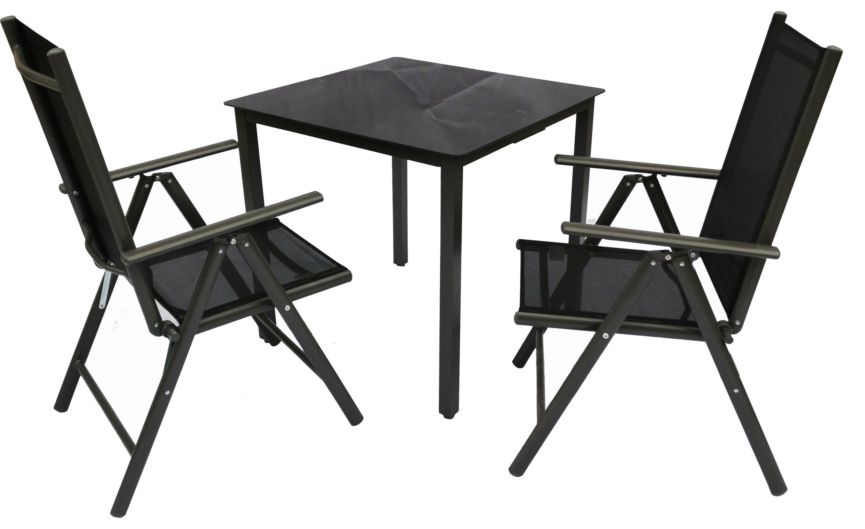 VCM Garten-Essgruppe 3 tlg Alu Glas Gartenset Tisch Sitzgruppe 80SW