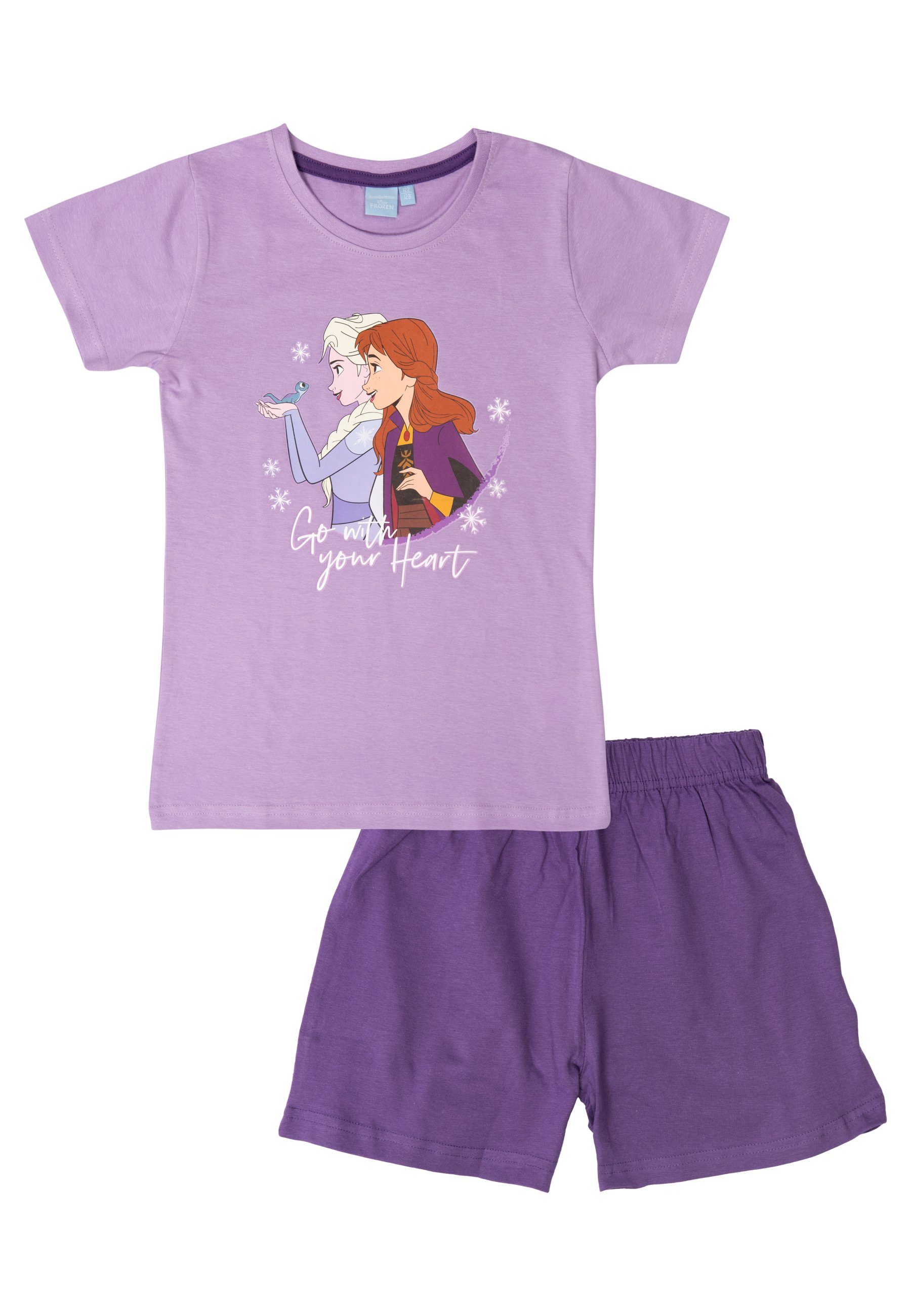 United Labels® Schlafanzug Disney - Kurzarm Eiskönigin Schlafanzug Die Frozen Lila Mädchen