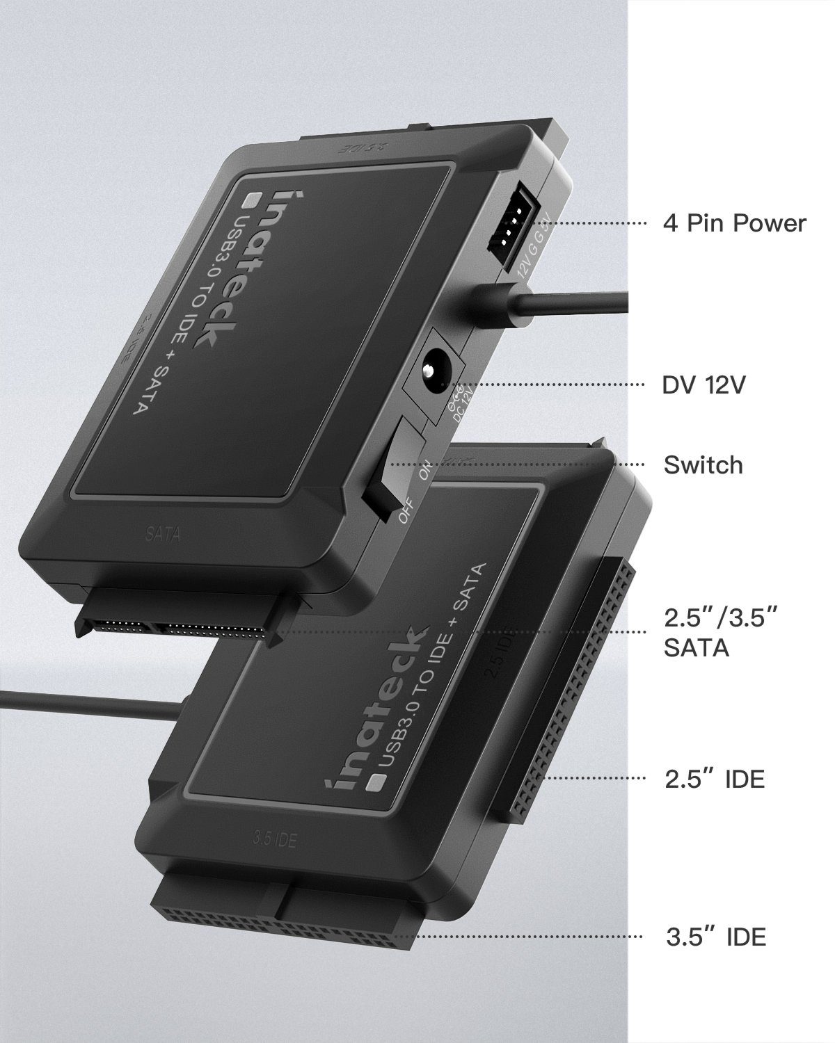 Inateck Festplatten-Gehäuse IDE SATA to USB 3.0 Adapter für 2.5/3.5 HDD/SSD