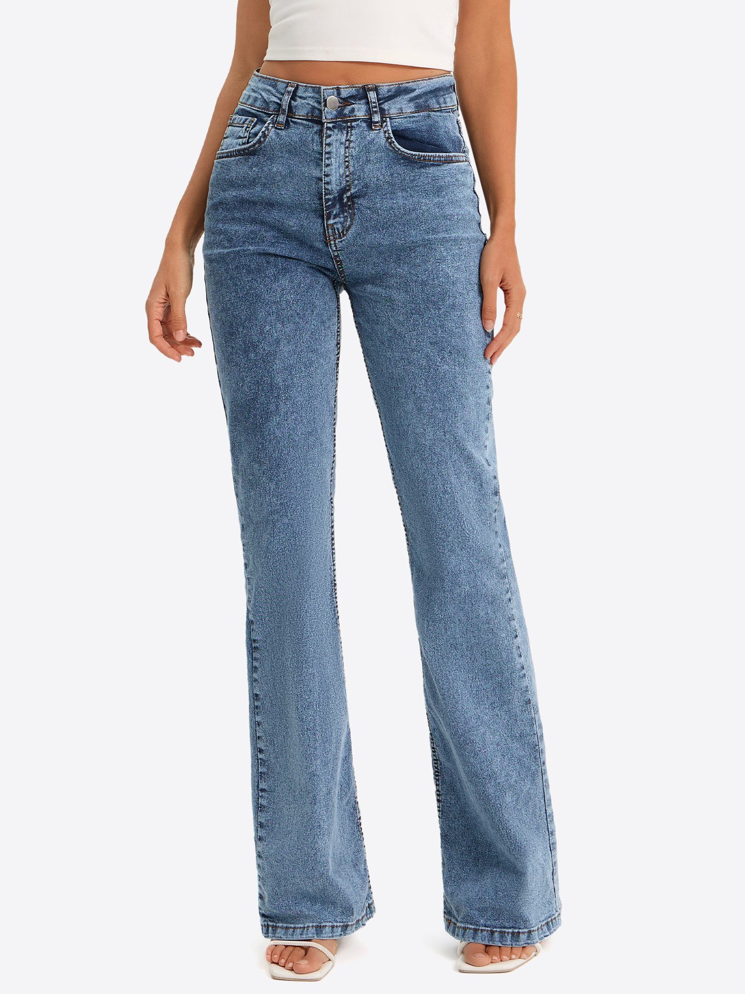 Imily Bela High-waist-Jeans Damen Flared Bootcut Denim Slim (Packung, 1-tlg günstig online kaufen