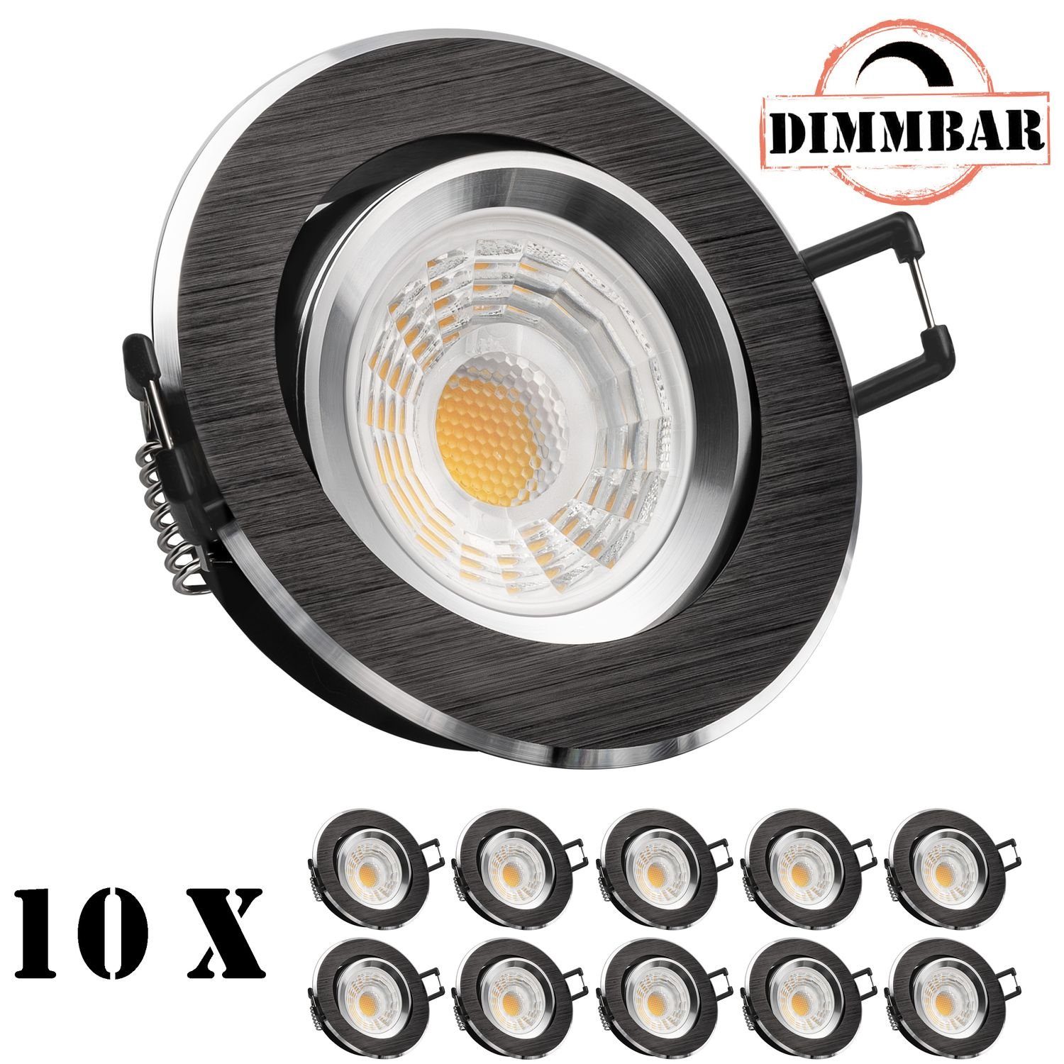 LEDANDO LED Einbaustrahler 10er schwarz) / LED Einbaustrahler mit Mar Bicolor (chrom GU10 Set LED