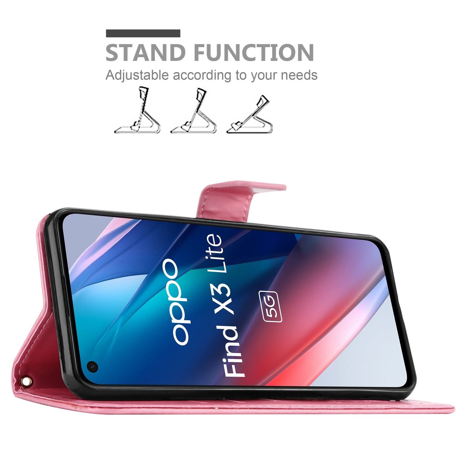 Cadorabo Handyhülle für Oppo FIND X3 LITE Hülle Oppo FIND X3 LITE, Hülle Schutzhülle Blumen Flower mit Standfunktion Kartenfach Magnet