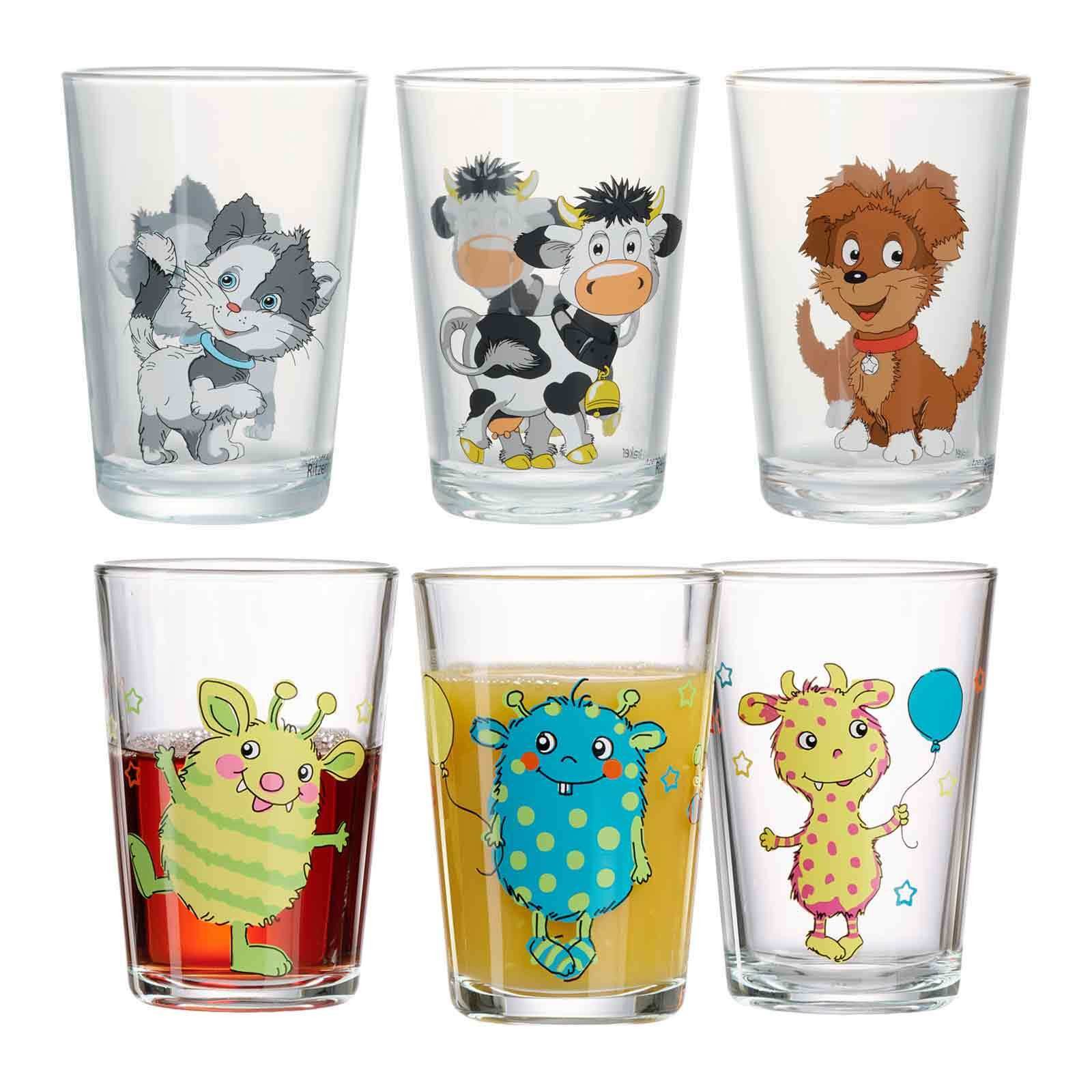 Ritzenhoff & Breker Kinderbecher Hoftiere und Monsterchen Kindergläser 205 ml, 6-tlg., Glas
