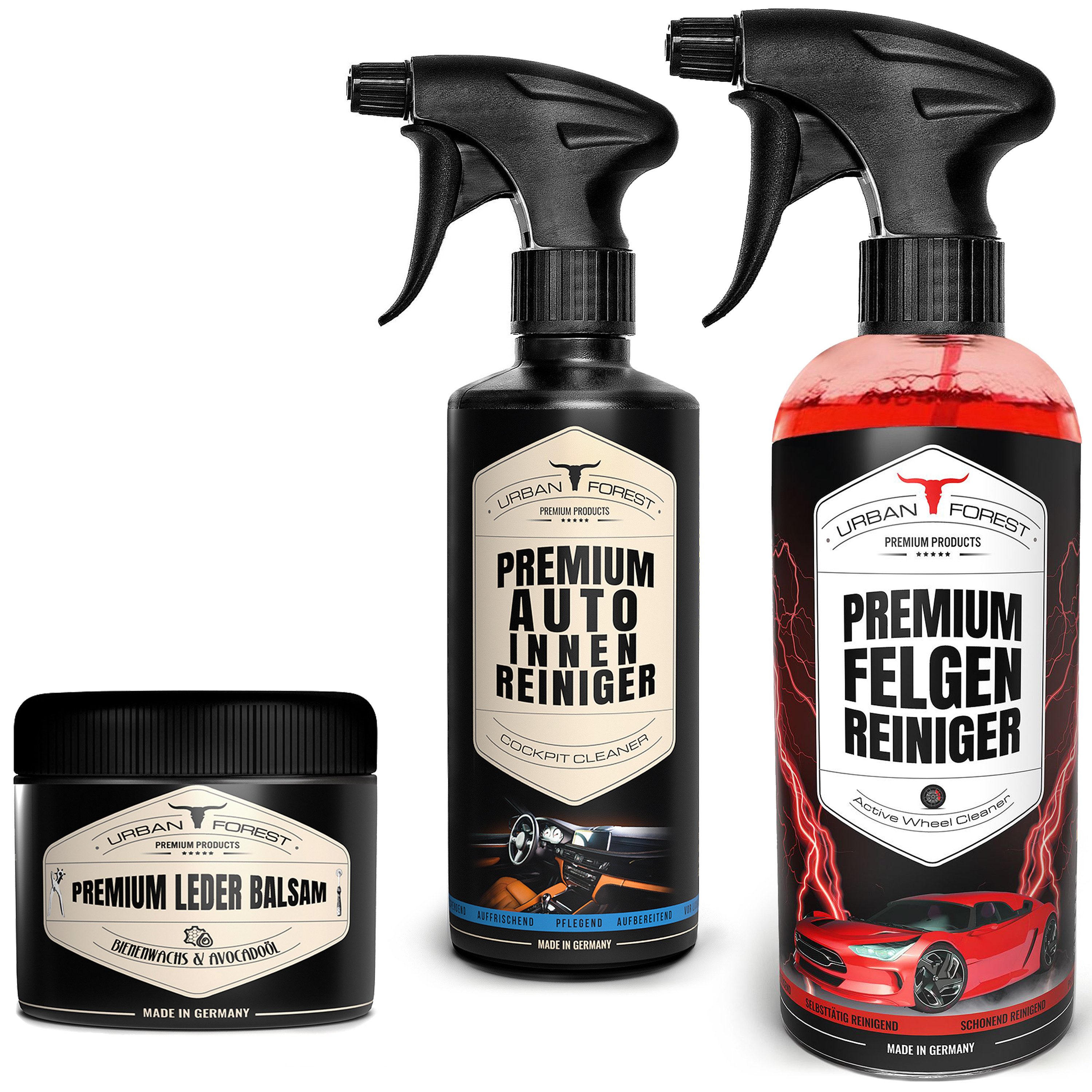 SPARSET Innenraumpflege 500 ml+Felgenreiniger 1L+Leder Balsam 250ml Auto-Reinigungsmittel