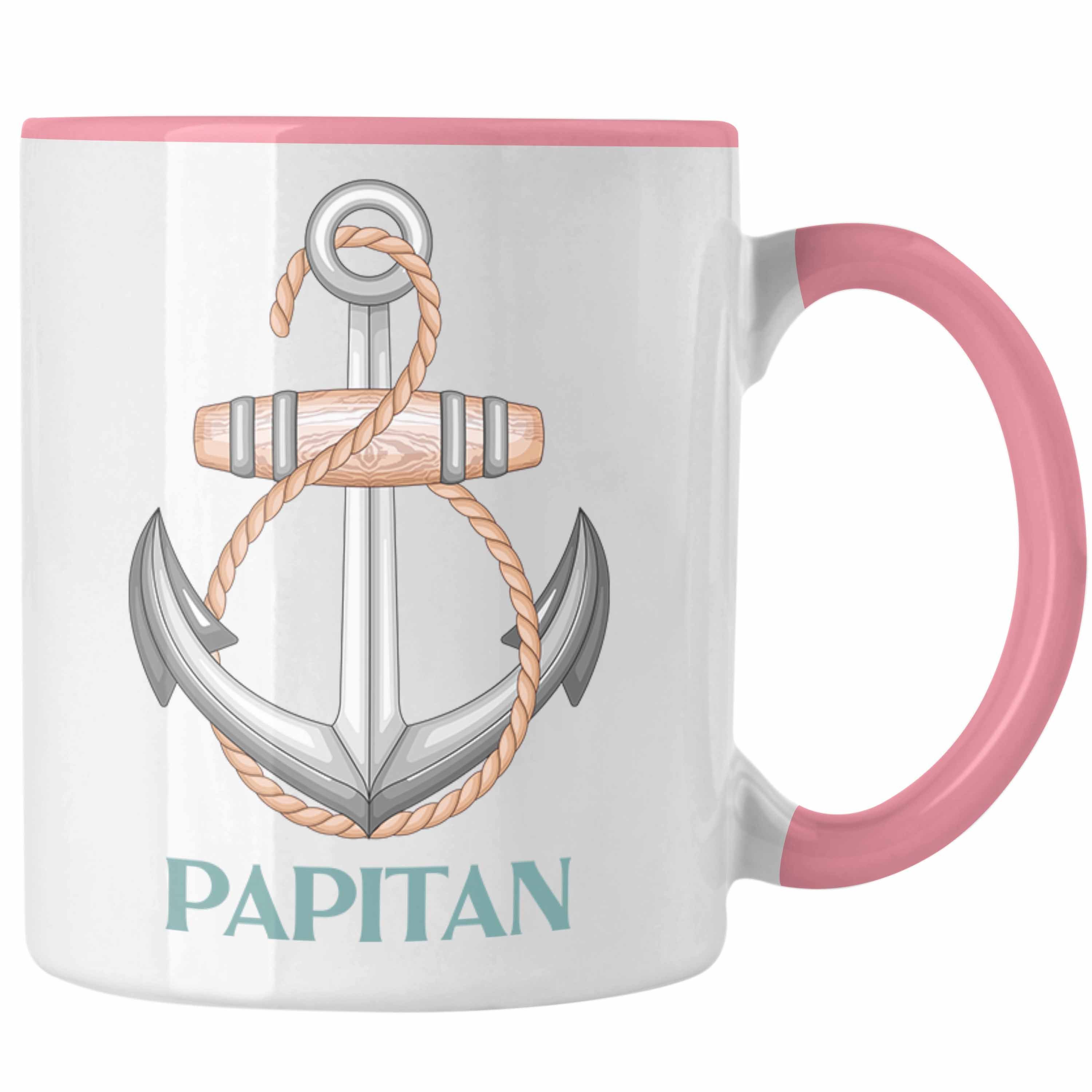 Trendation Tasse Kapitän Tasse Geschenk für Papa Vater Papitän Geschenkidee zum Vaterta Rosa