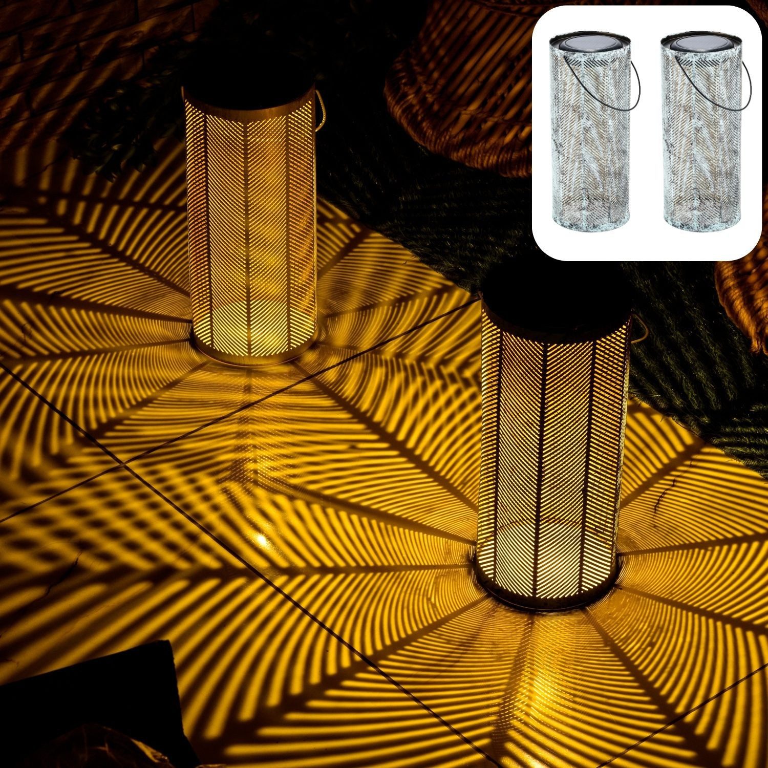 Marrakesch Orient & Mediterran Interior LED Solarleuchte 2er Set Skandinavische Solarlaterne Solar Laterne Lampe Deko Grün, LED fest integriert