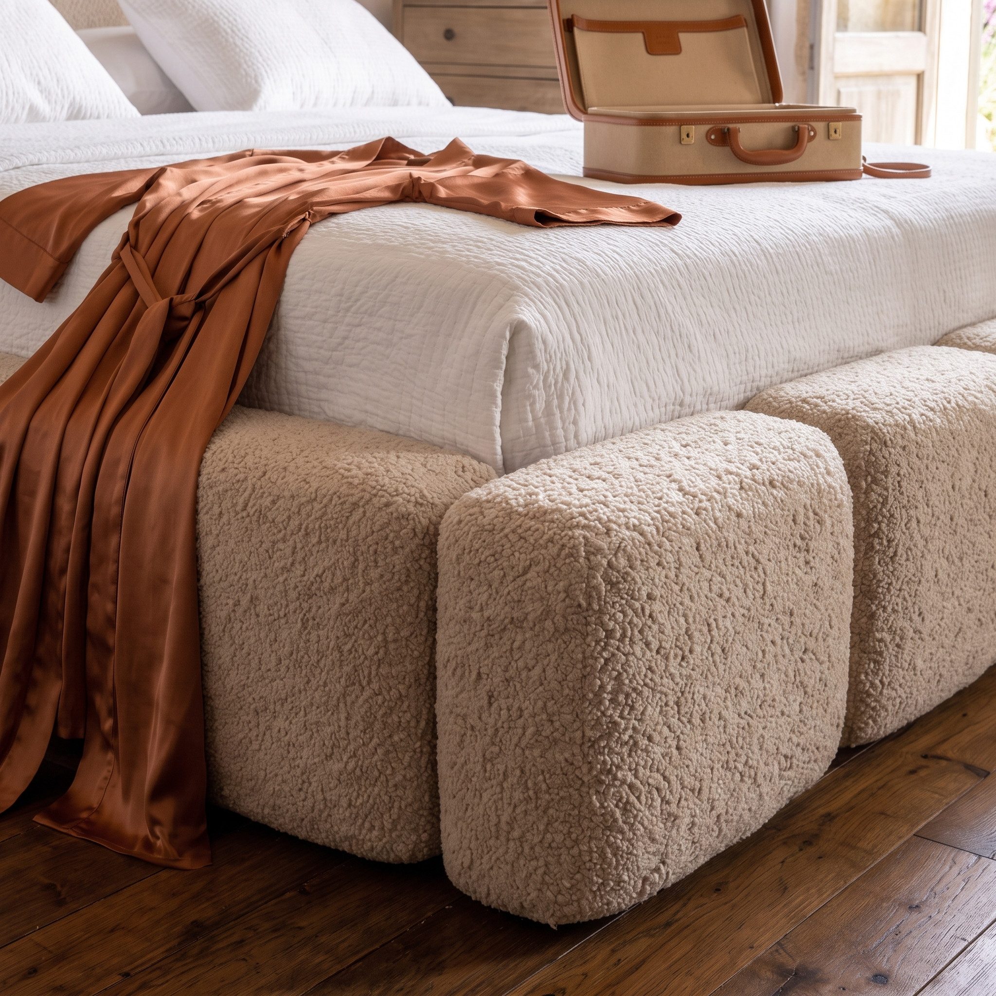 Muffo Polsterbett SUENO Metalllattenrost, Bettkasten, Bouclé-Stoff (Ein Doppelbett 140x200 / 160x200 / 180x200 / 200x200 cm), mit Kopfteil Frei Verwendungsstell – Bild 3 von 5