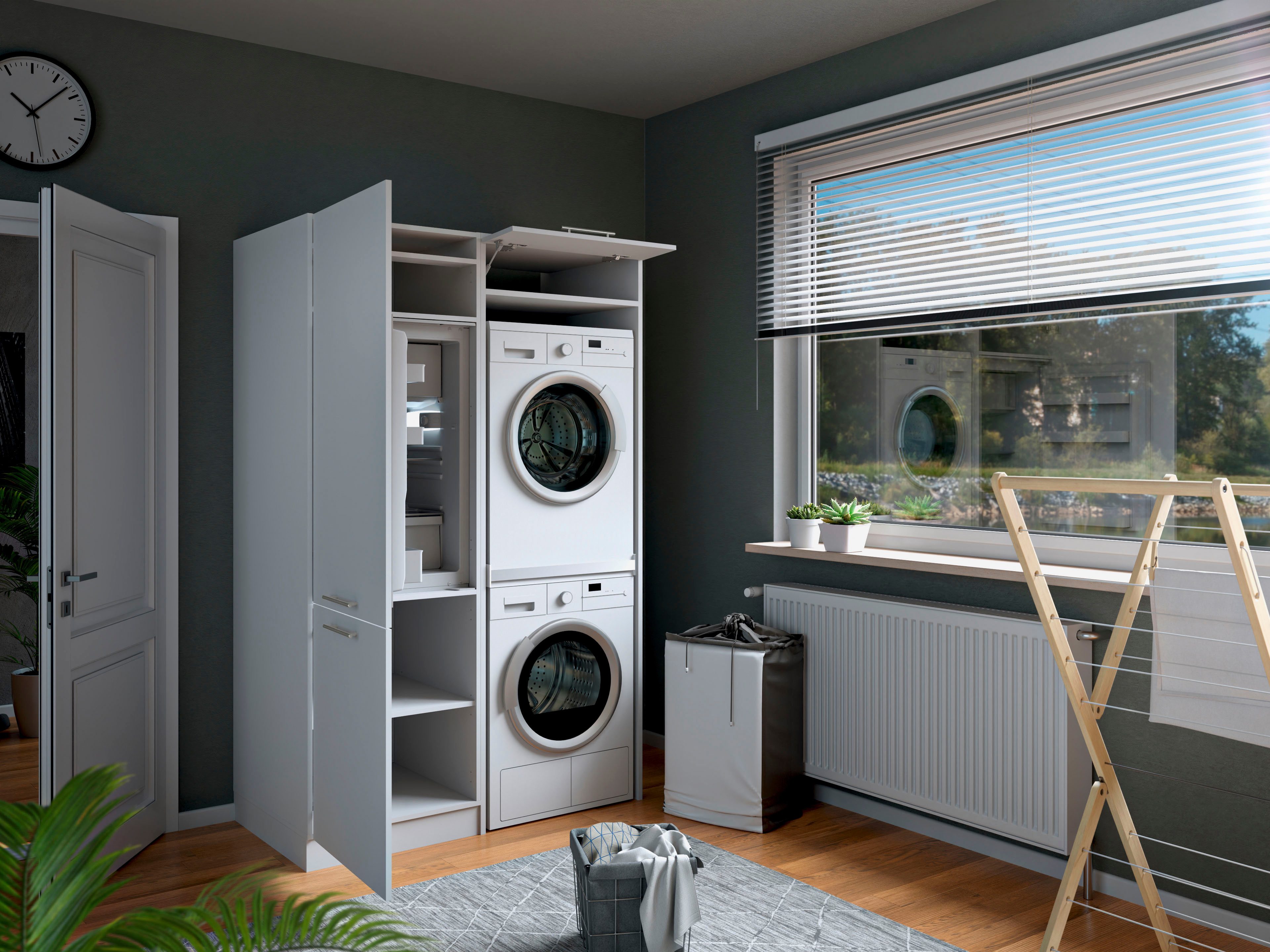 Laundreezy Mehrzweckschrank-Set Laundreezy, 2-tlg. Mehrzweckschrank-Set B/H/T 128/238/68 cm, (2-St), Breite 128 cm, Soft-Close-Funktion für Türen