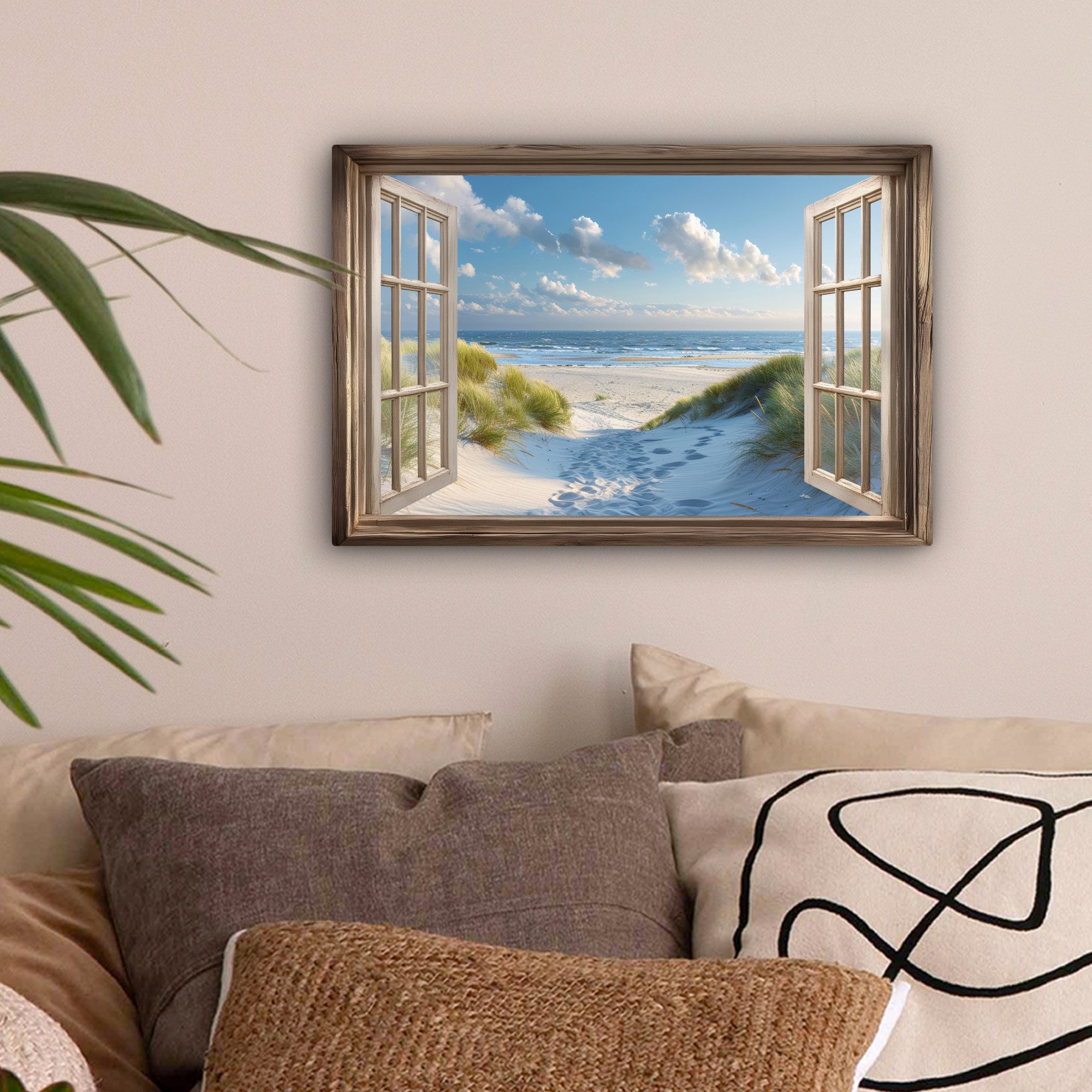 OneMillionCanvasses® Leinwandbild Aussicht - Strand - Fenster - Dünen - Mee günstig online kaufen