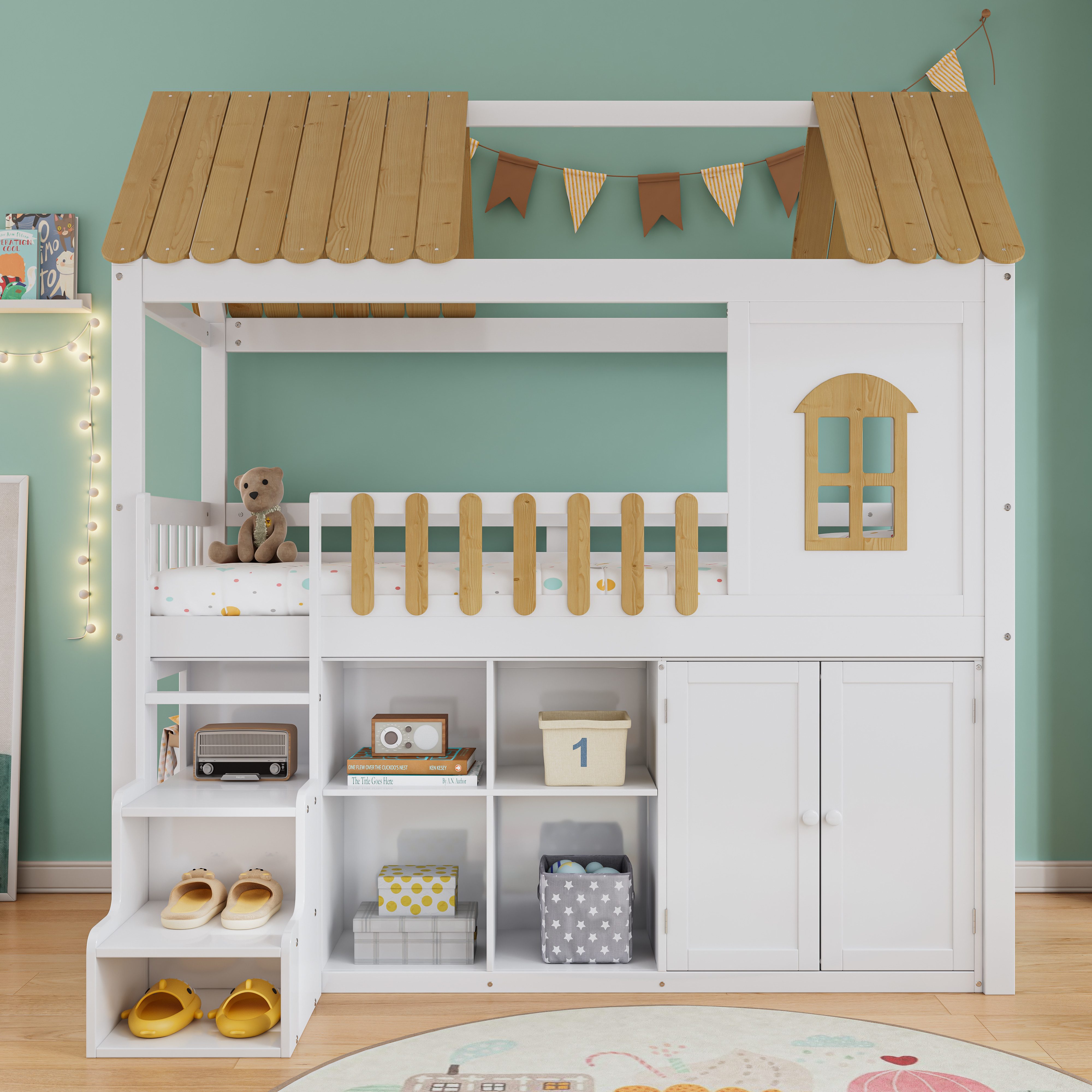 Flieks Hochbett Etagenbett Massivholz Hausbett 90x200cm günstig online kaufen