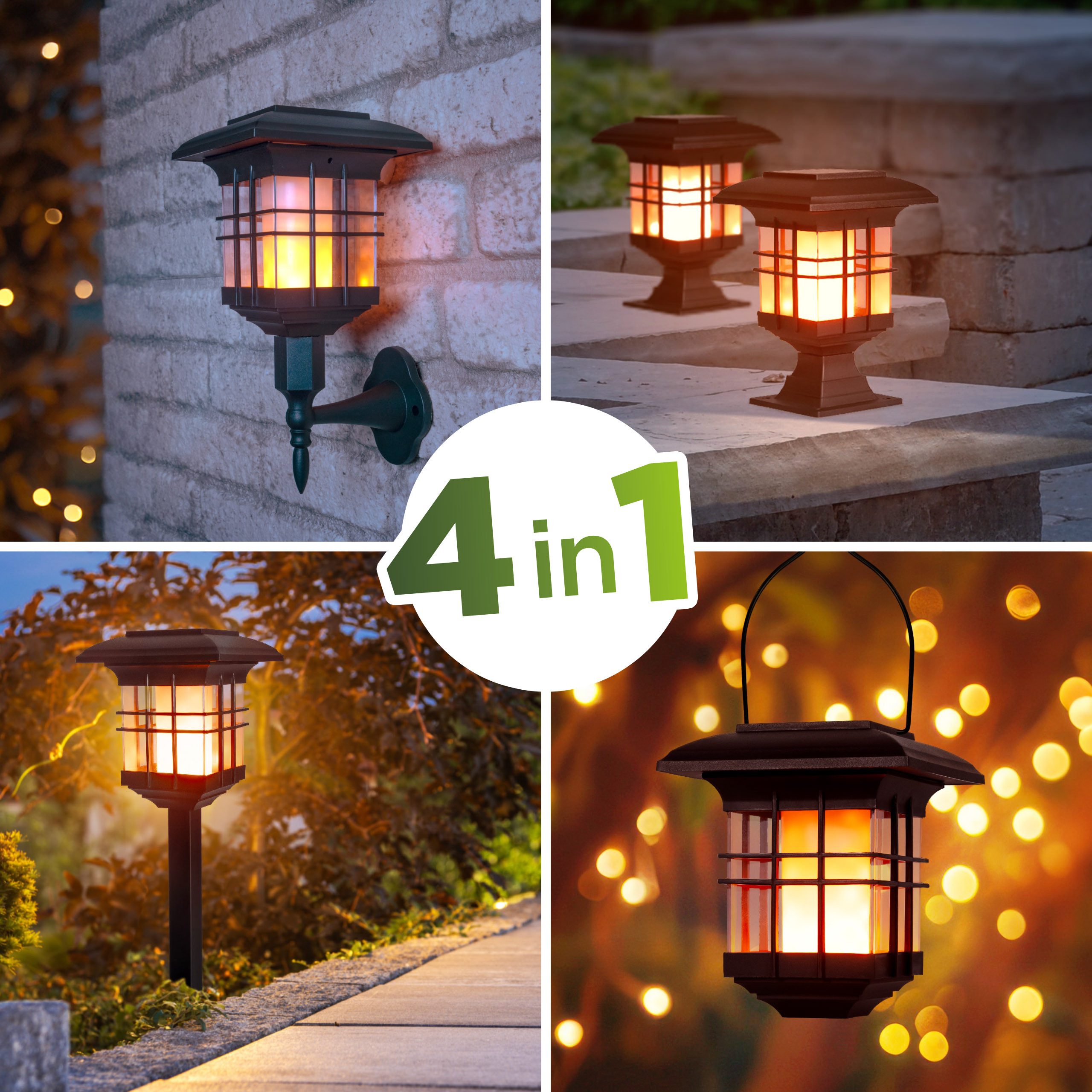 IC Gardenworld LED Laterne 4 in 1 Solar Gartenlaterne mit LED-Licht im Flam günstig online kaufen