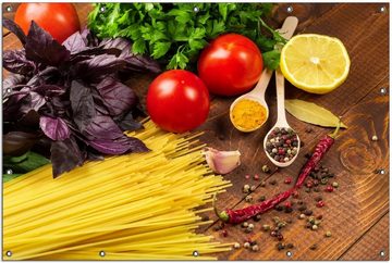 Wallario Sichtschutzzaunmatten Italienisches Menü mit Spaghetti, Tomaten, Basilikum und Gewürzen, rund