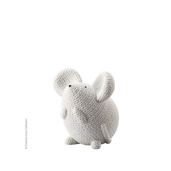 Rosenthal Dekofigur Pets Maus aus Porzellan groß moderner Strick-Look