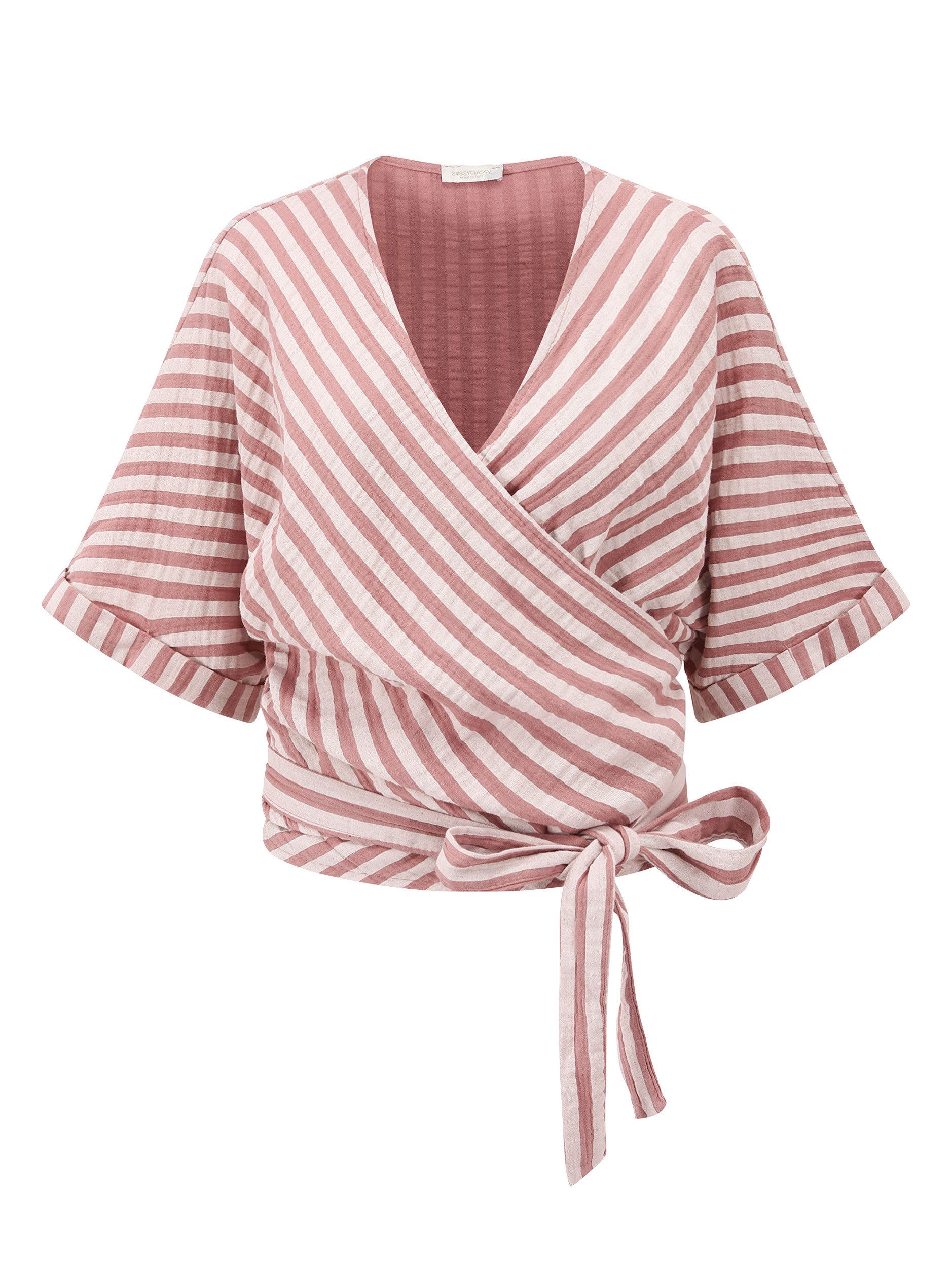 Langarmbluse Gestreifte Musselin Wickel Bluse Damen