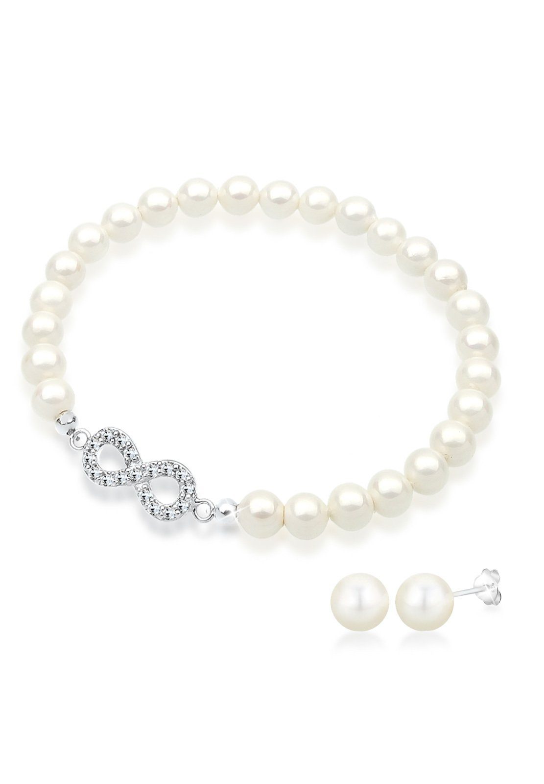 Elli Schmuckset Set mit Infinity Symbol Muschelkernperlen Weiß 925 Sterling Silber, Infinity