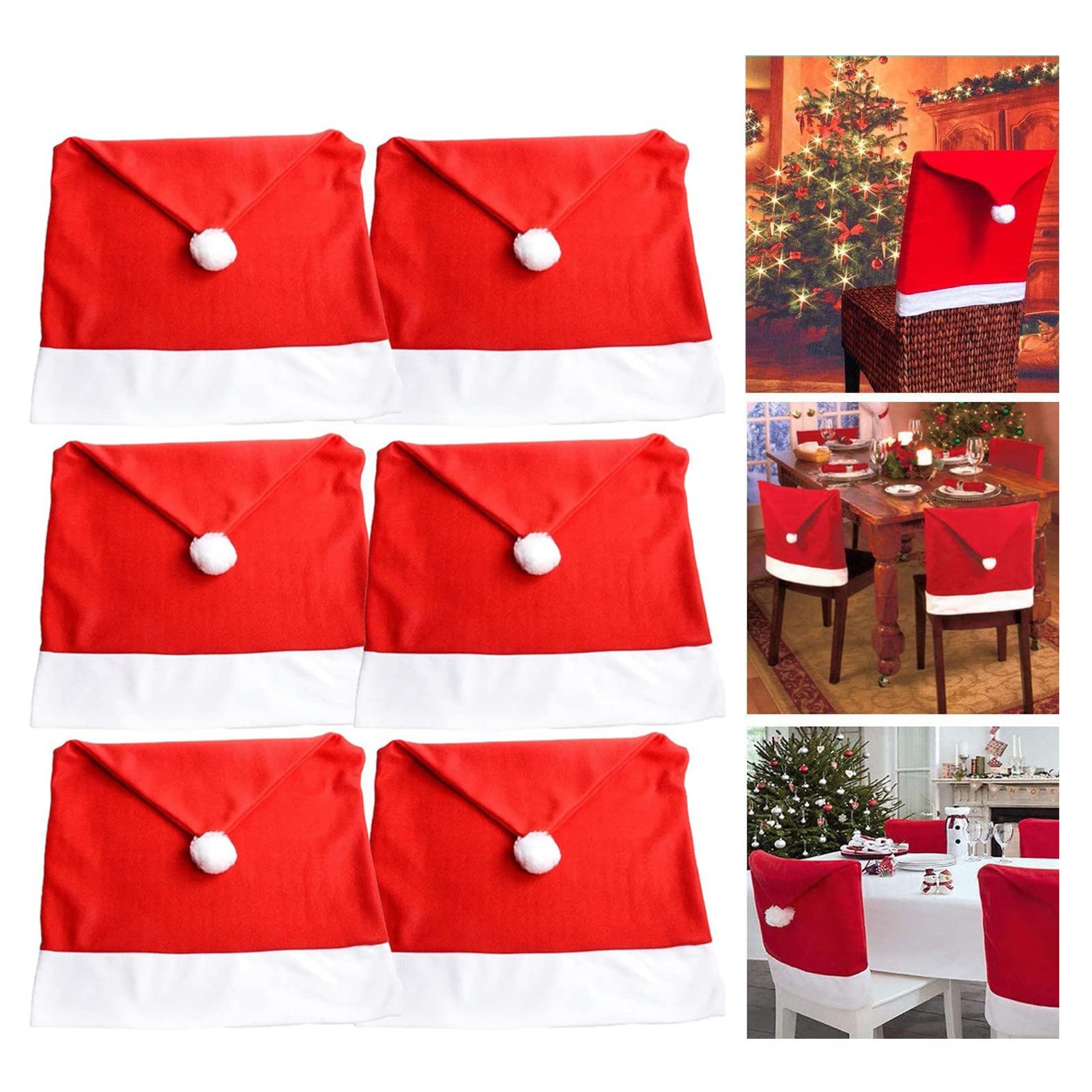 Diwzbyn Stuhlhusse Weihnachten Stuhlhussen Rot Nikolausmütze Stuhlbezug, Weihnachtsdeko Weihnachtsmütze Stuhldeko Husse Stuhl Stuhlüberzug