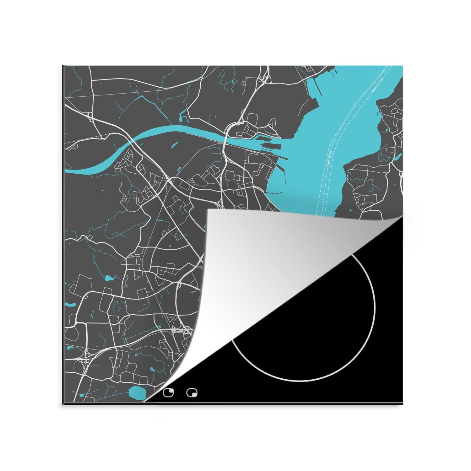 MuchoWow Herdblende-/Abdeckplatte Stadtplan - Kiel - Deutschland - Karte, Vinyl, (1 tlg), 78x78 cm, Ceranfeldabdeckung, Arbeitsplatte für küche | Herdabdeckplatten