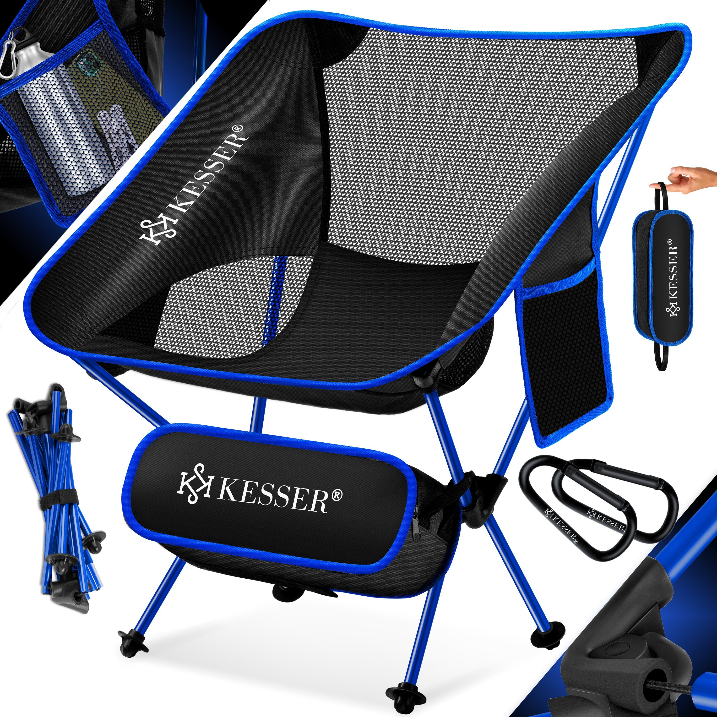 KESSER Campingstuhl, Campingstuhl faltbar klappbar tragbar Angel Camping Stuhl blau