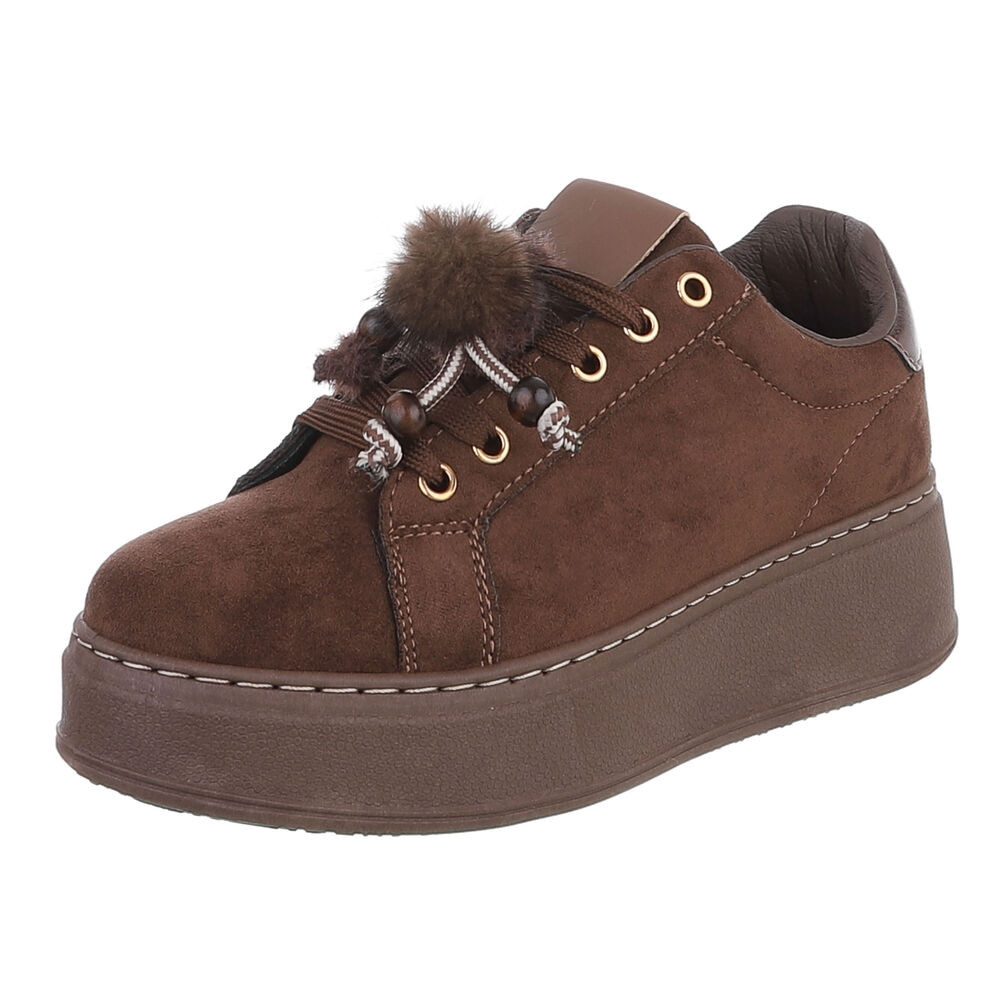Ital-Design Damen Plateau-Schnürschuh mit Bommel und Zierdetails Sneaker (92355315) Keilabsatz/Wedge Sneakers Low in Braun