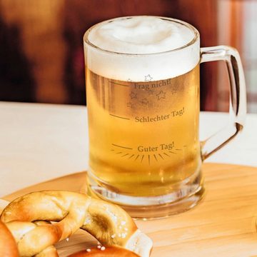 GRAVURZEILE Bierkrug Leonardo Bierkrug mit Gravur - Guter Tag Schlechter Tag, Glas, Witziges Geschenk für Biergenießer
