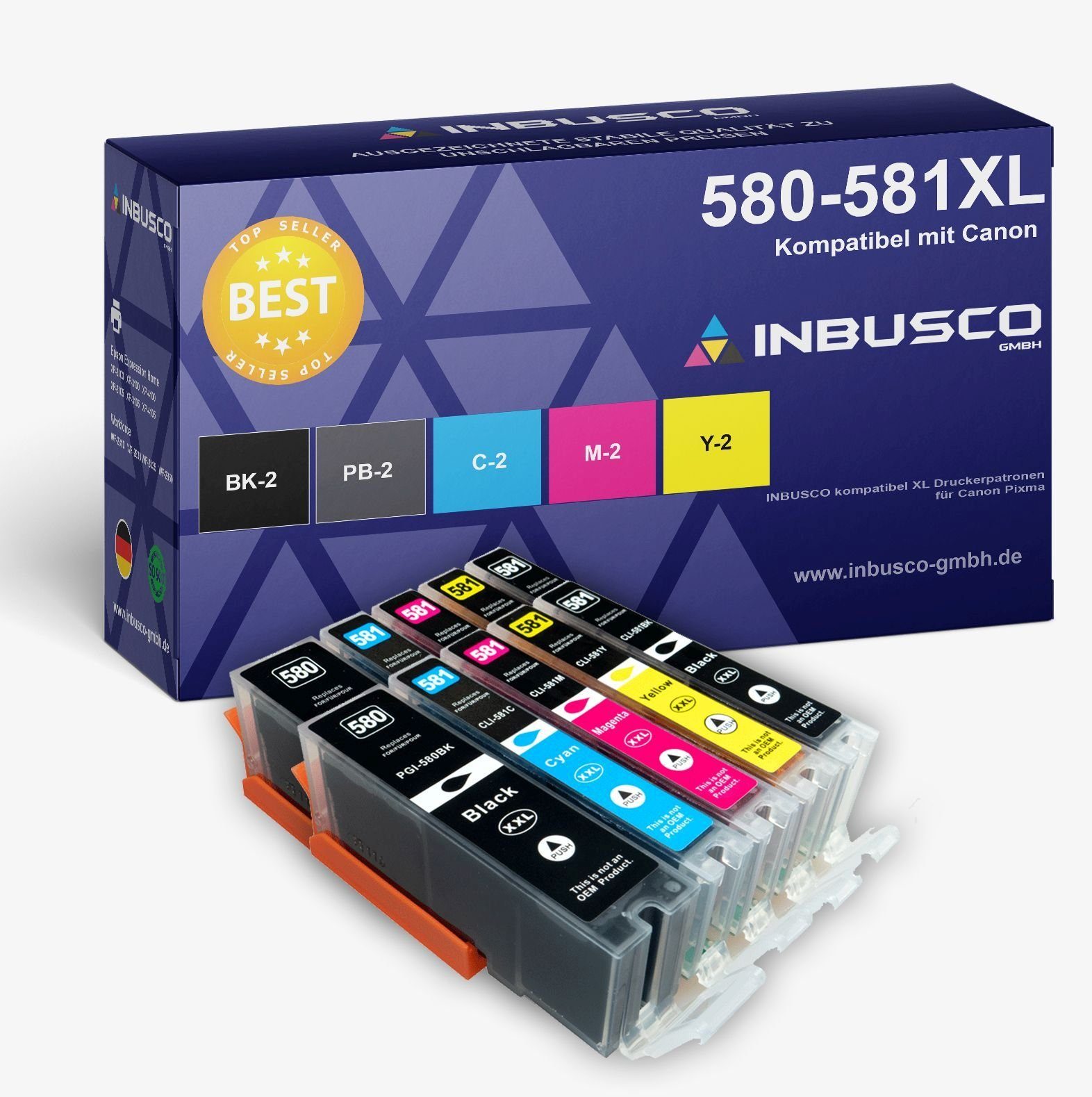 Inbusco 10 x Drucker Patronen kompatible für Canon PGI-580 CLI-581 XL Pix ... Tintenpatrone