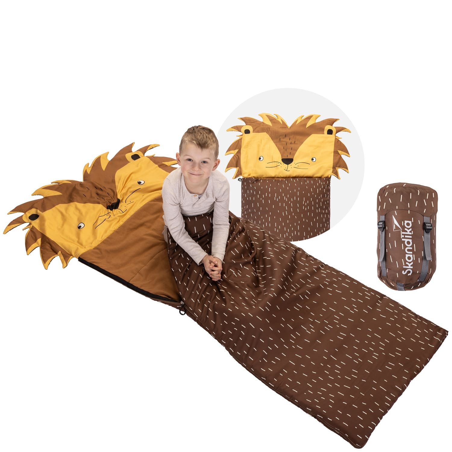 Skandika Schlafsack Soti, Schlafsack für Kinder bis 150 cm, buntes Design Löwe, mit Baumwolle, maschinenwaschbar, Kinderschlafsäcke, Kuschelschlafsack