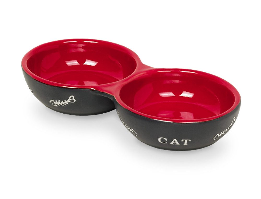 Nobby Futternapf Katzen Keramik Doppelnapf "CAT", schwarz/rot, 260ml von Nobby