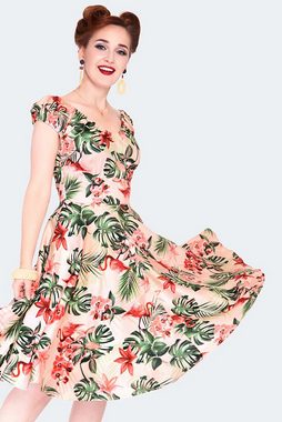 Voodoo Vixen A-Linien-Kleid Tropical Flamingo Swingkleid 50er 50s Retro Blumen