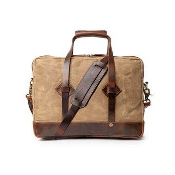 DRAKENSBERG Umhängetasche Aktentasche »Noah« Khaki-Sand, Herren Aktentasche mit 16" Laptopfach aus gewachstem Canvas mit Leder