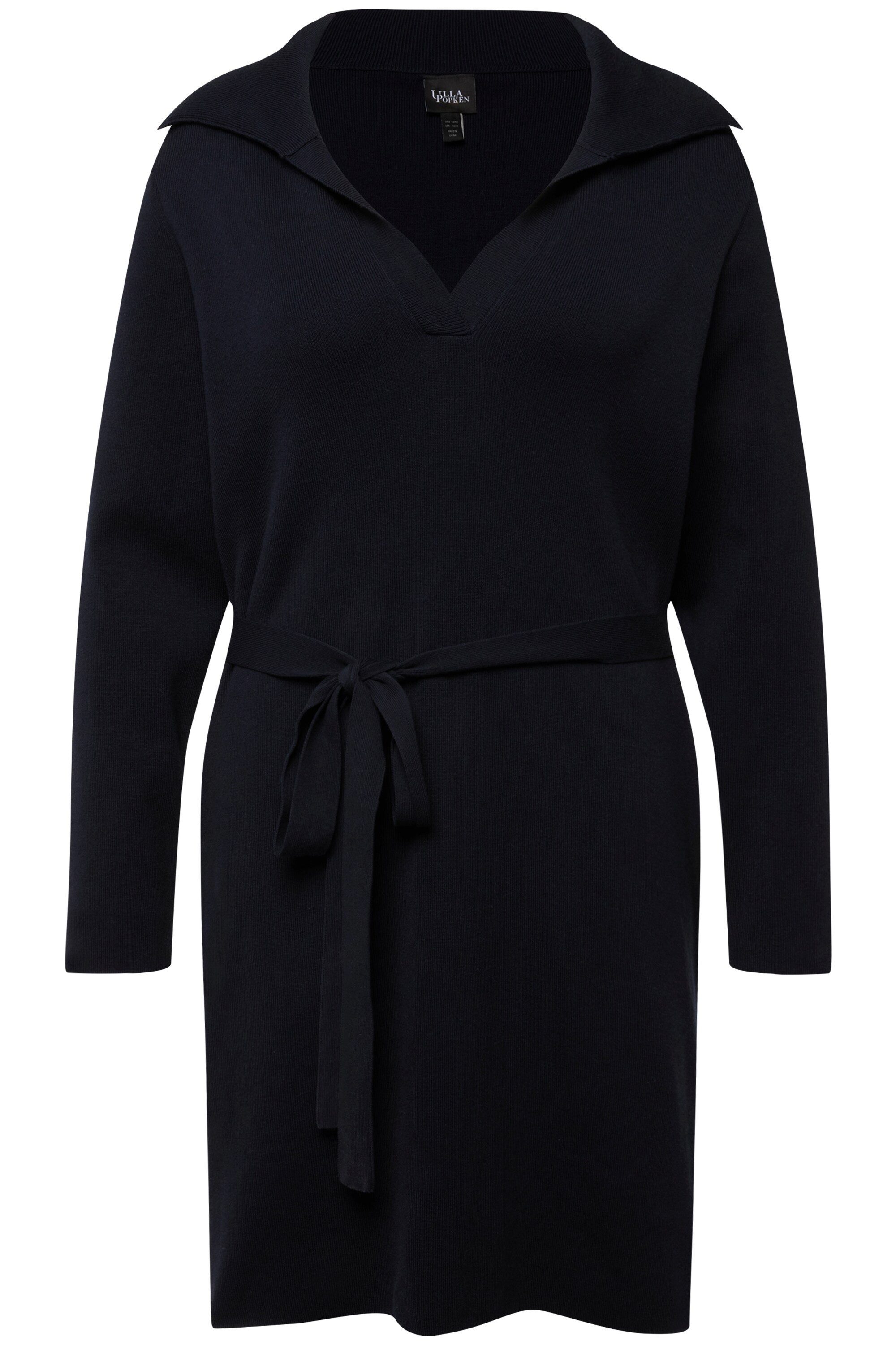Ulla Popken Jerseykleid Strickkleid Gürtel Hemdkragen günstig online kaufen